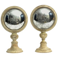 Curved Round Mirrors and Malachite from a Wunderkammer, Italy, circa 1880, Pair