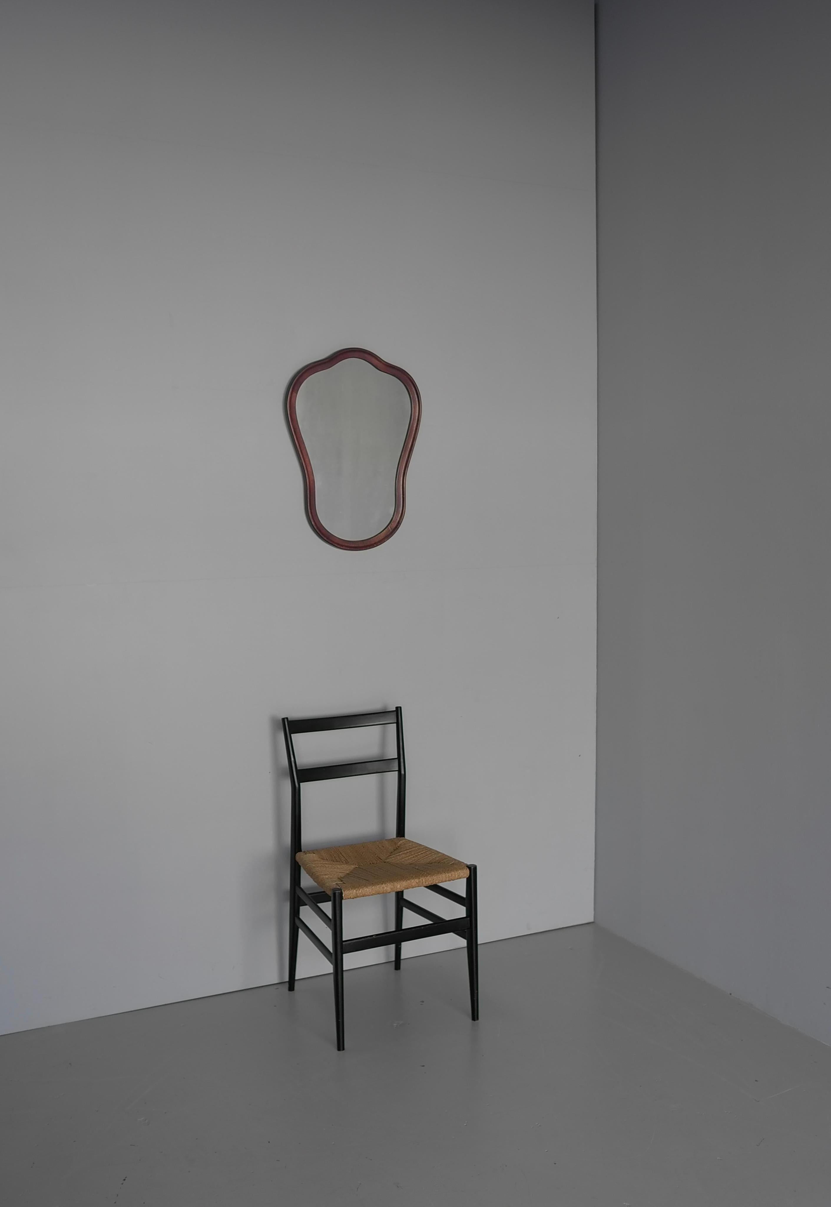 Curved Sculptural Wooden Wall Mirror, Italy 1960's For Sale 4