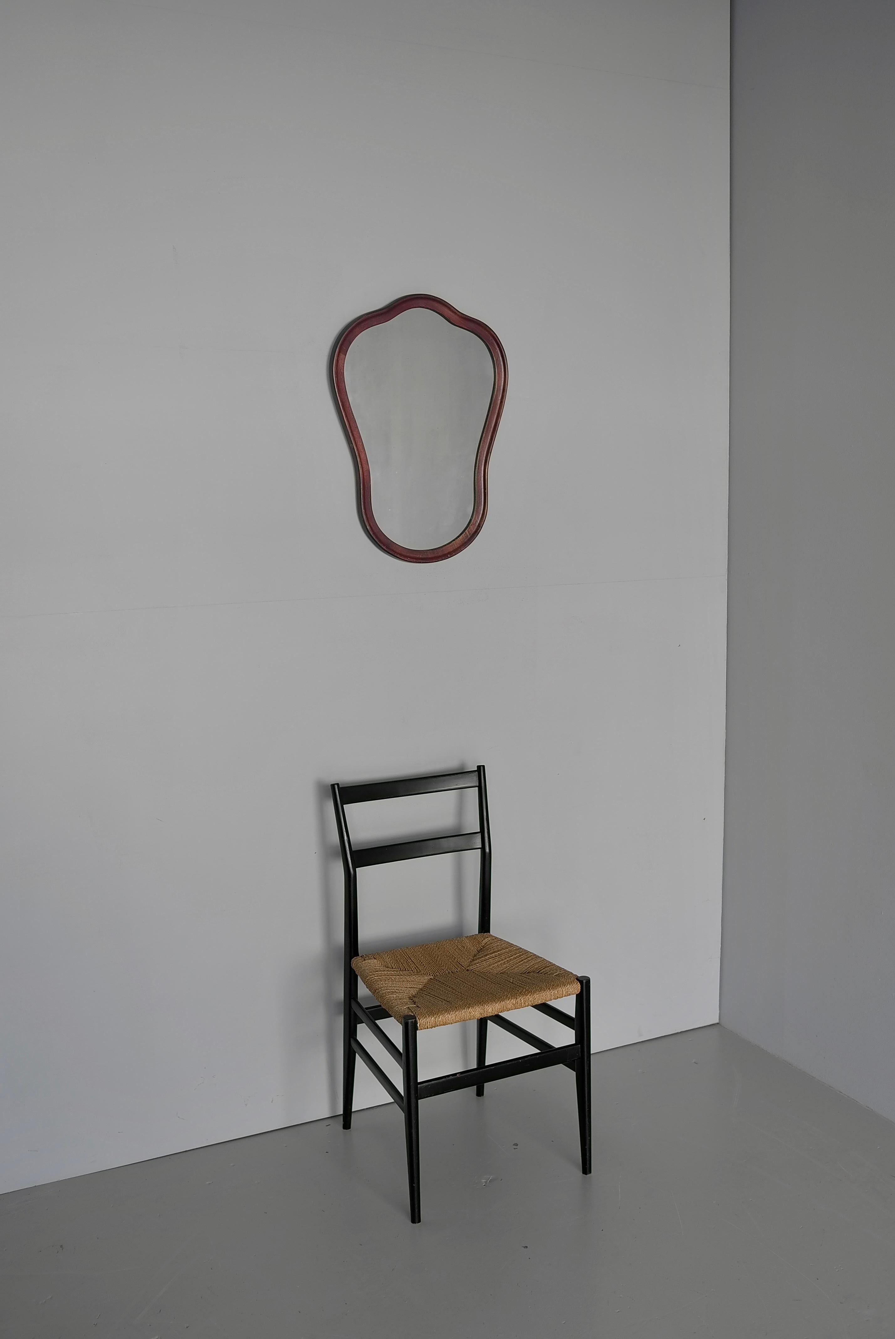Mid-Century Modern Curved Sculptural Wooden Wall Mirror, Italy 1960's For Sale