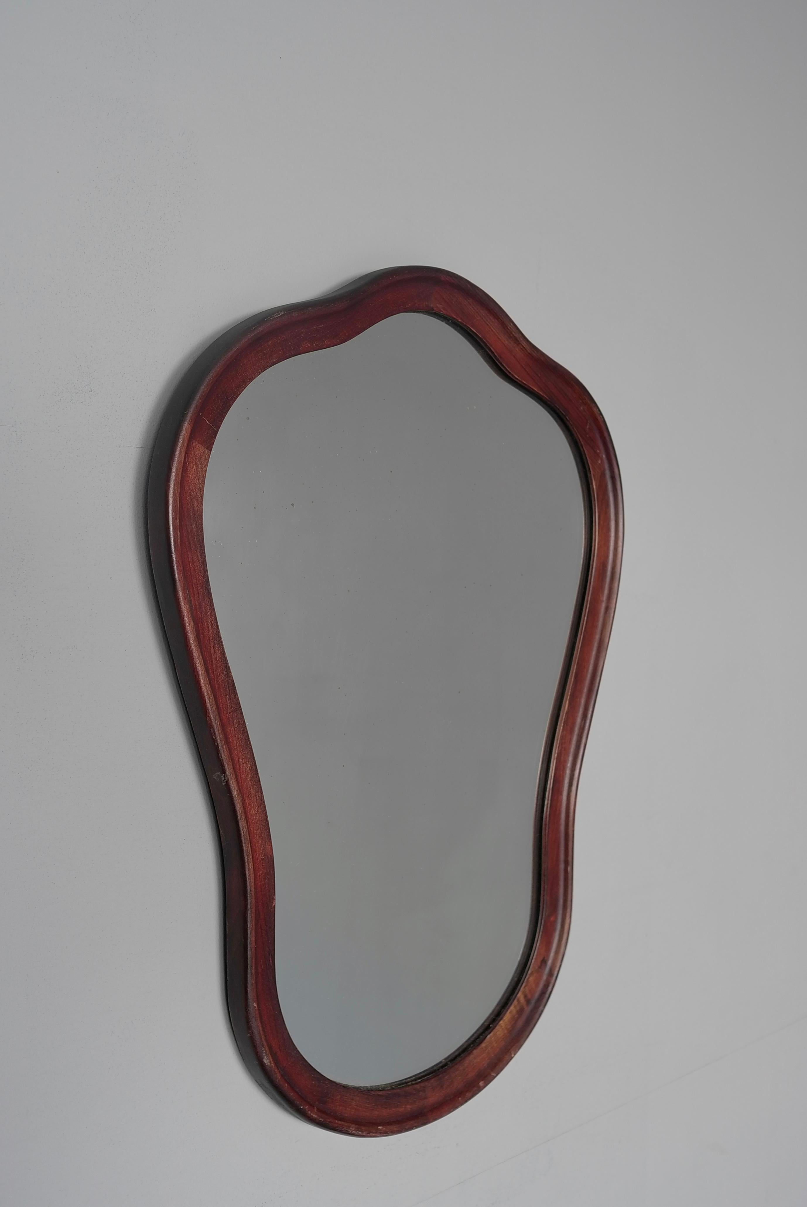 Italian Curved Sculptural Wooden Wall Mirror, Italy 1960's For Sale