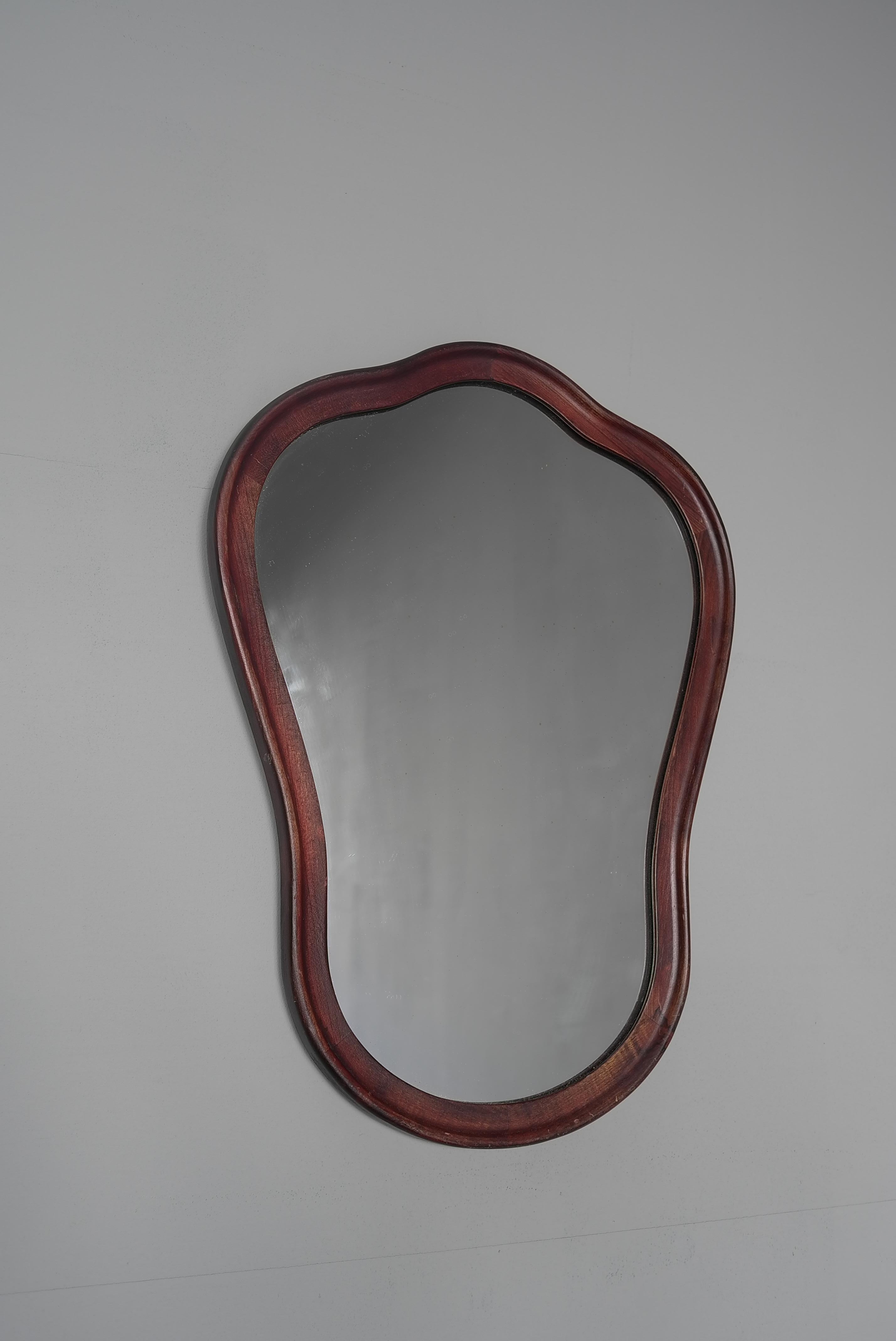 Mid-20th Century Curved Sculptural Wooden Wall Mirror, Italy 1960's For Sale