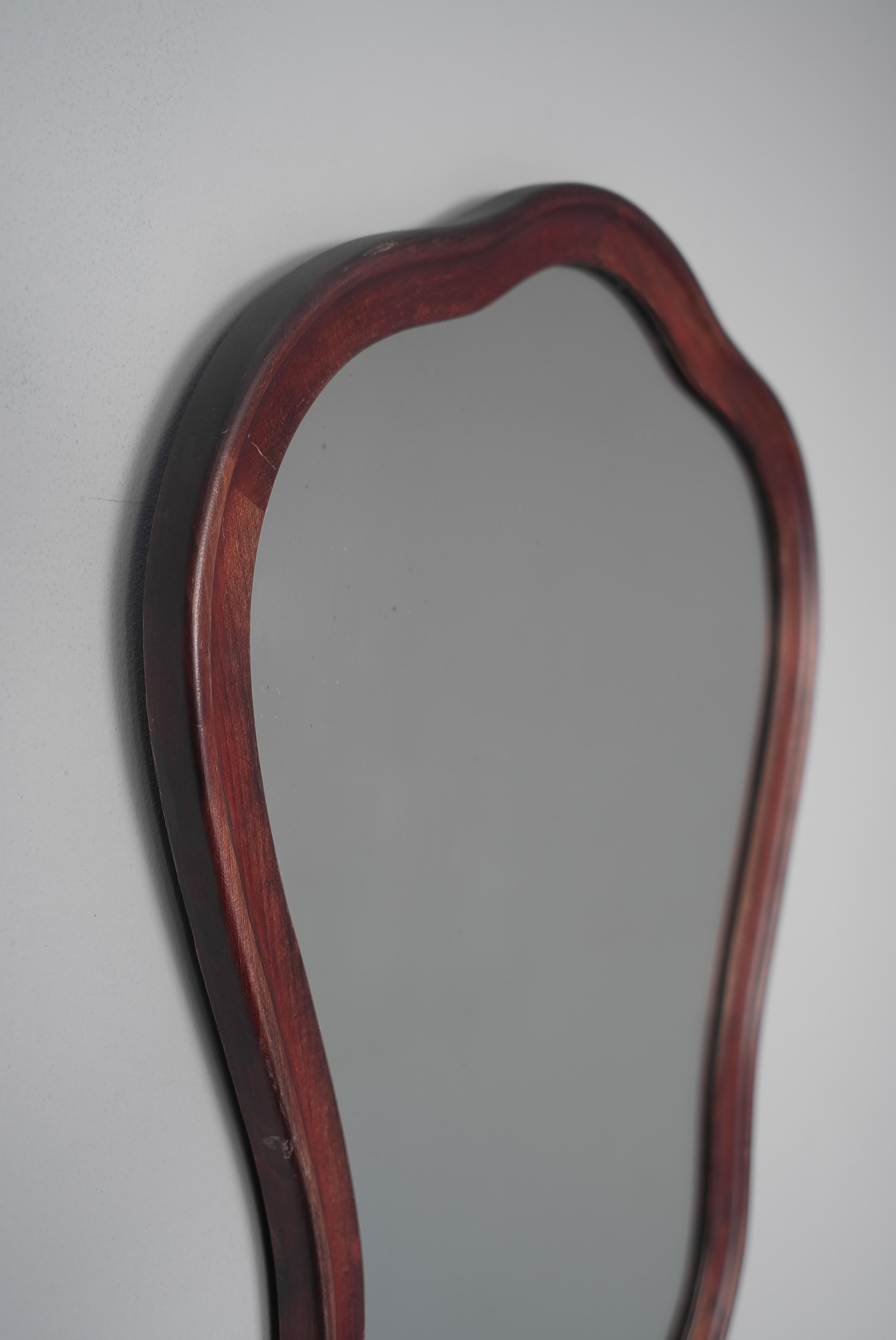 Curved Sculptural Wooden Wall Mirror, Italy 1960's For Sale 2