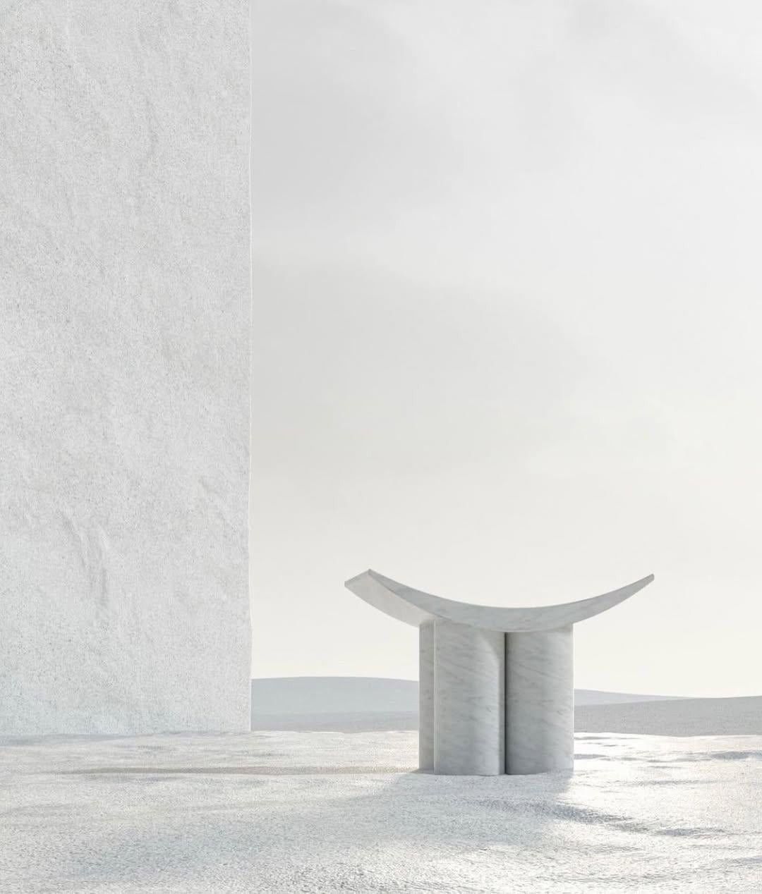 XXI secolo e contemporaneo Sgabello Gamma in marmo bianco di Pietro Franceschini in vendita