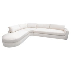 Curved Sectional Sofa with Rounded Chaise in Ivory Boucle, Customizable