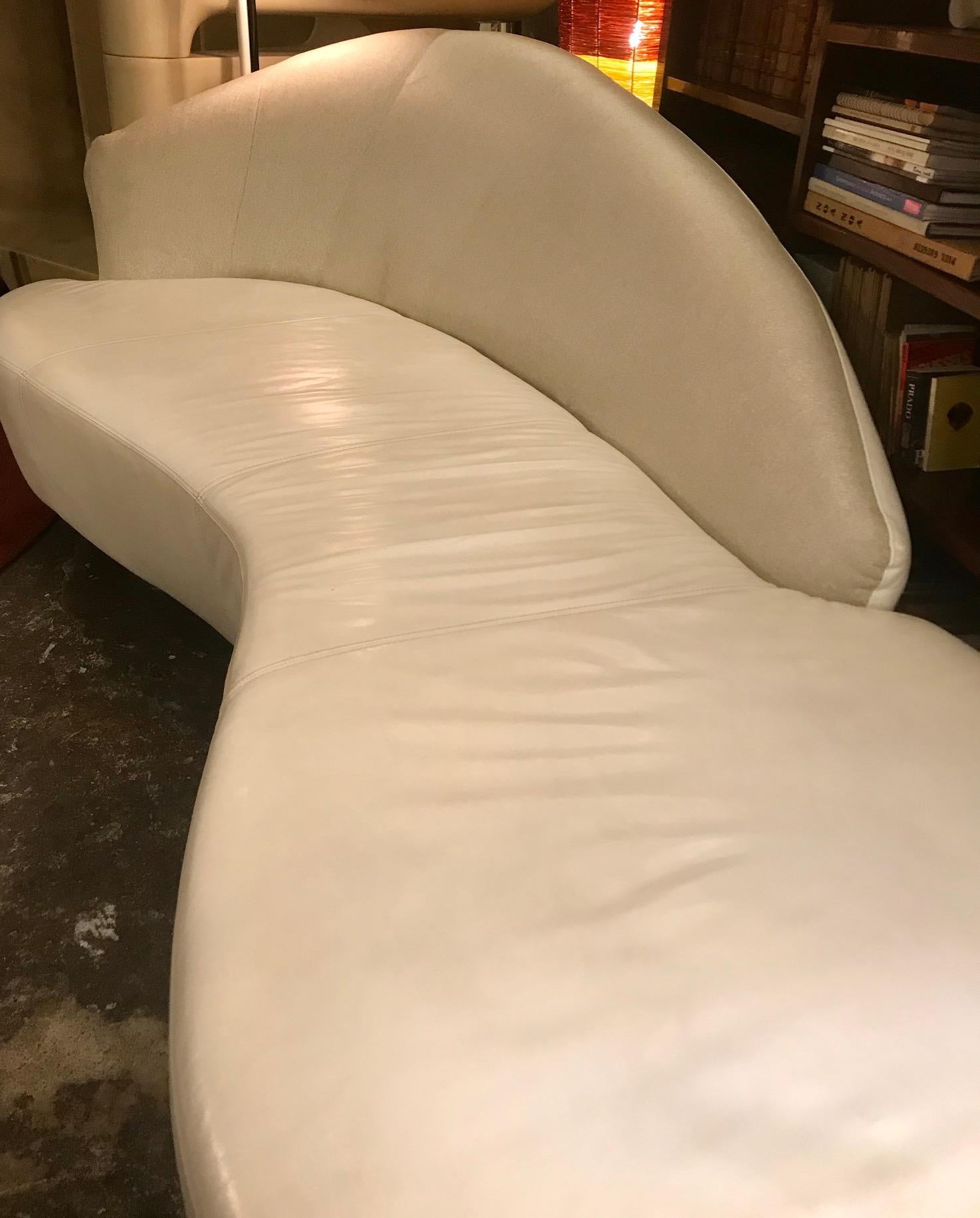 Leather Curved Serpentine Cloud Sofa Mid-Century Modern For Sale