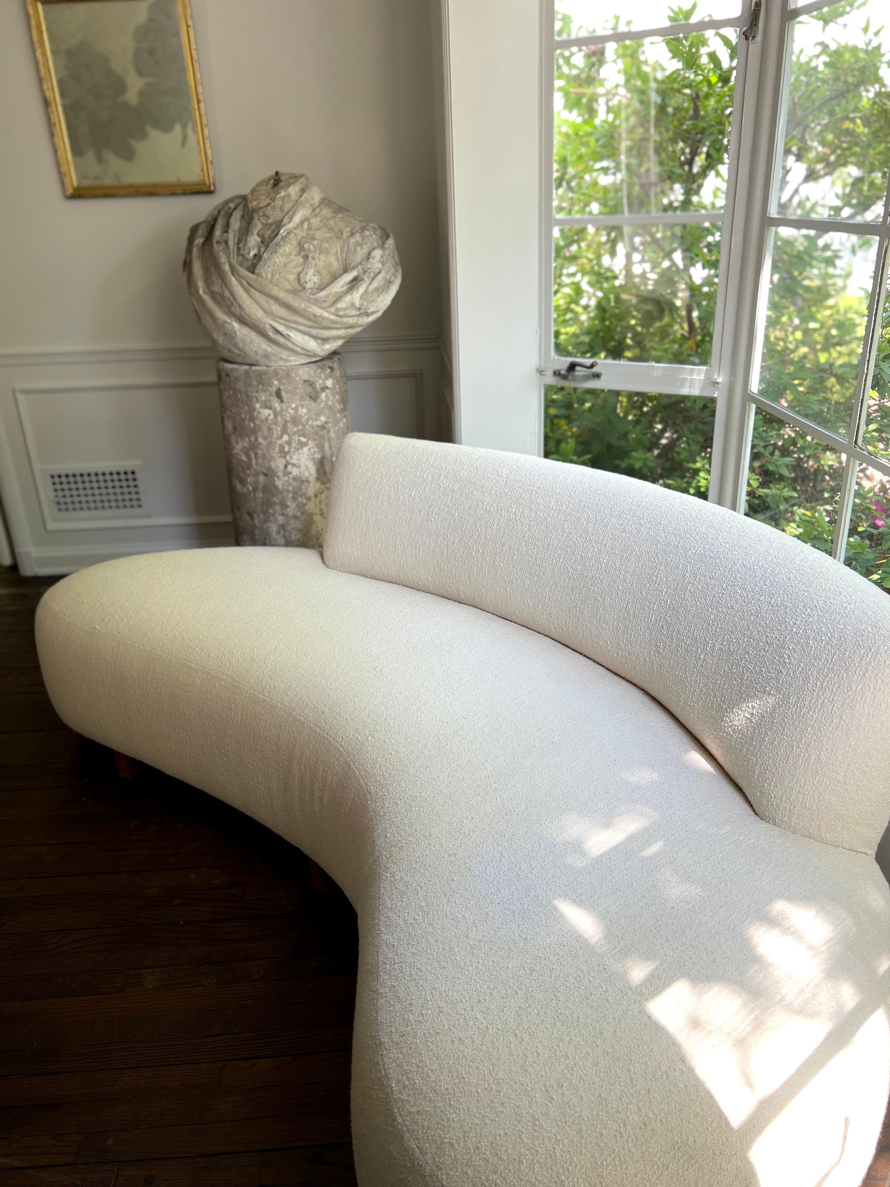 Mid-Century Modern Curved Serpentine-Inspired Sofa in Creamy Boucle For Sale