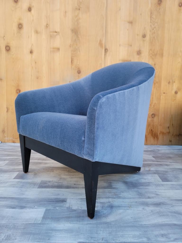 Curved Settee and Barrel Back Lounge Chair by Interior Crafts Newly Upholstered For Sale 3