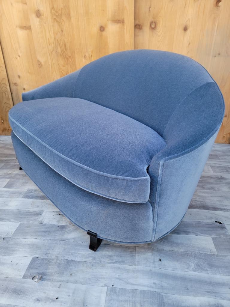 Curved Settee and Barrel Back Lounge Chair by Interior Crafts Newly Upholstered For Sale 6