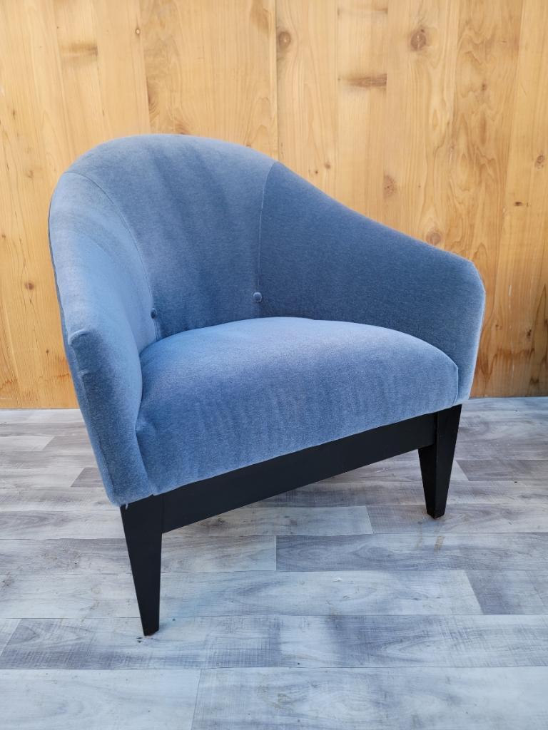 Curved Settee and Barrel Back Lounge Chair by Interior Crafts Newly Upholstered For Sale 7