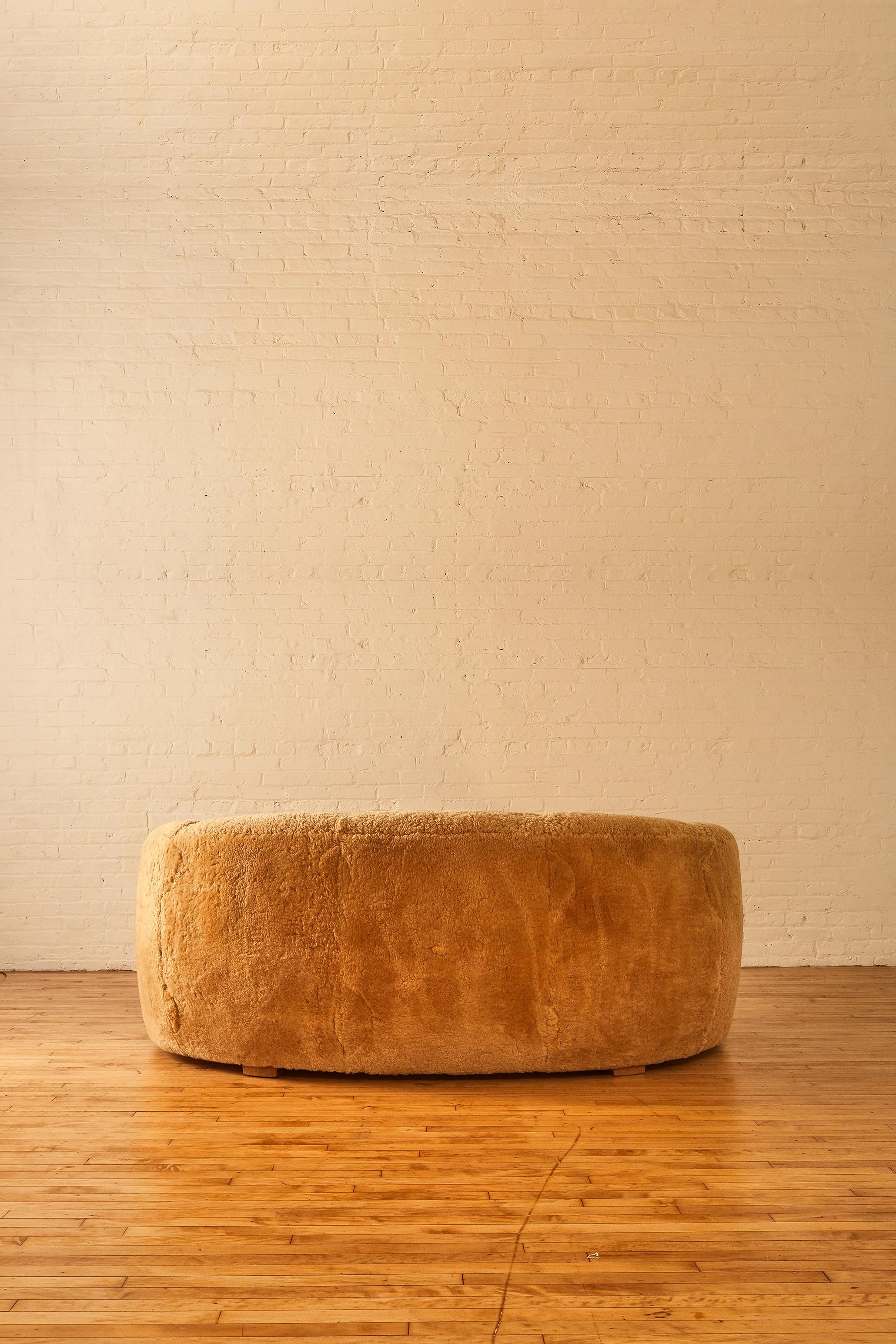 Mid-Century Modern Curved Shearling Sofa
