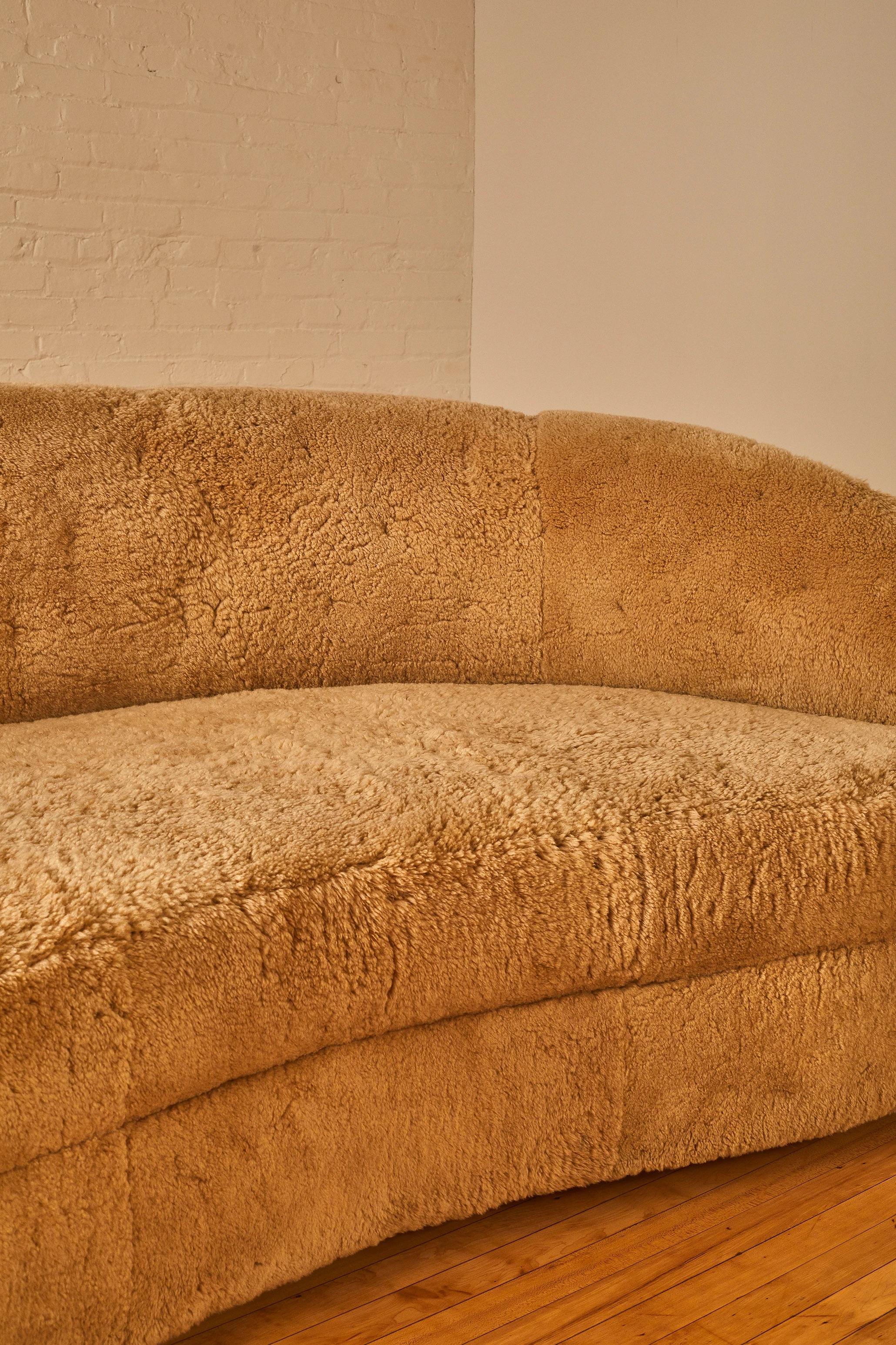 Curved Shearling Sofa In Good Condition In Long Island City, NY