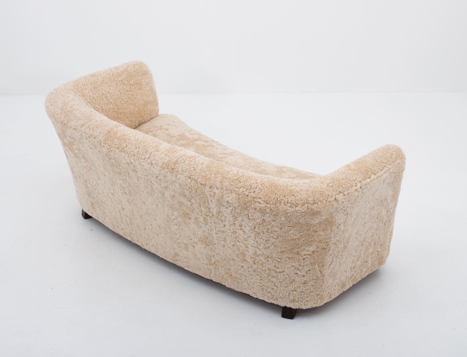 Danish Curved Sheepskin 3-Seat Sofa 1940s, Denmark