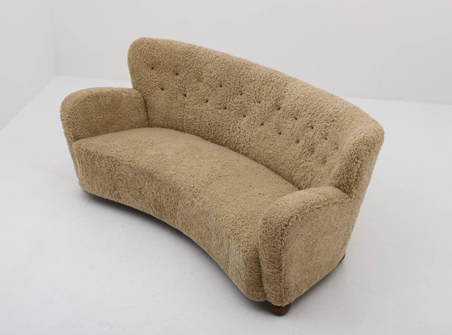 Scandinavian Modern Curved Sheepskin Sofa 1940s, Sweden