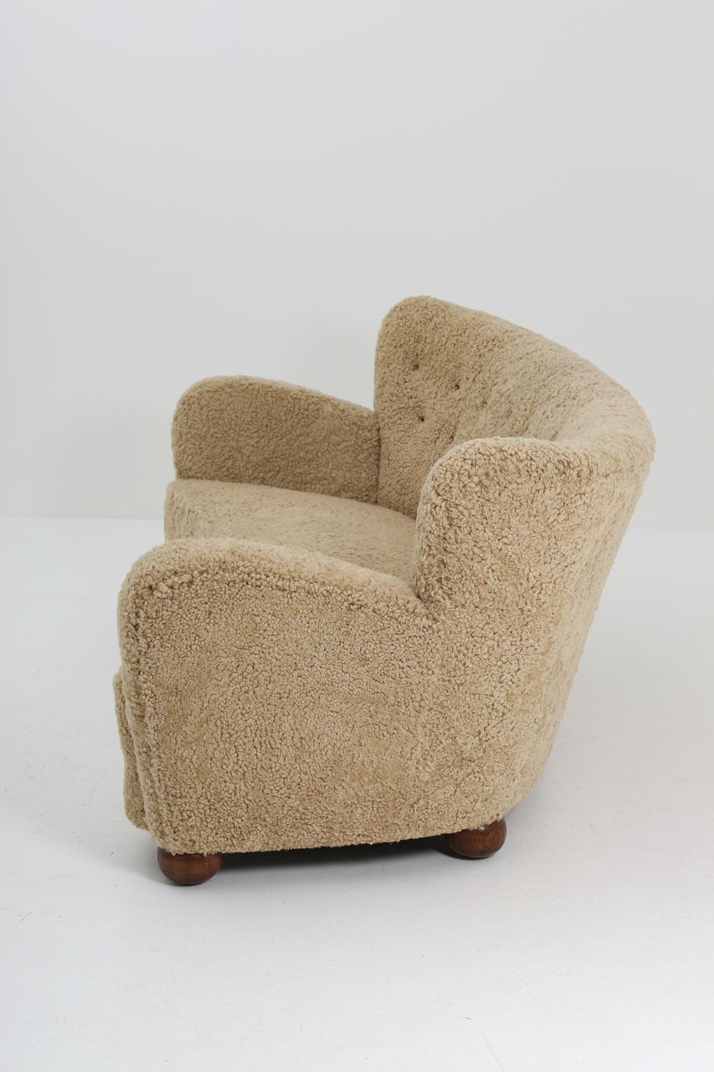 Swedish Curved Sheepskin Sofa 1940s, Sweden