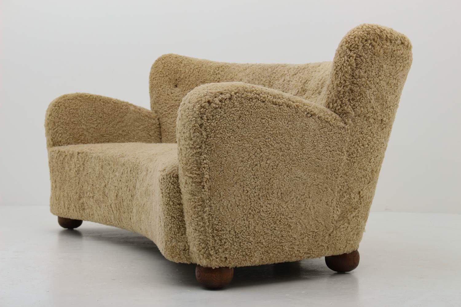 20th Century Curved Sheepskin Sofa 1940s, Sweden