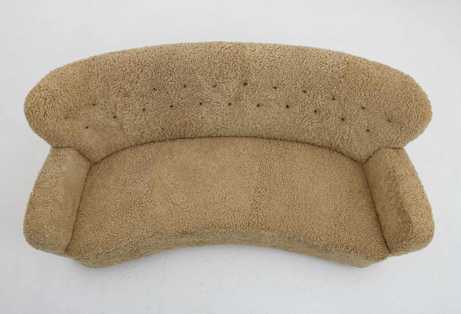 Curved Sheepskin Sofa 1940s, Sweden 2