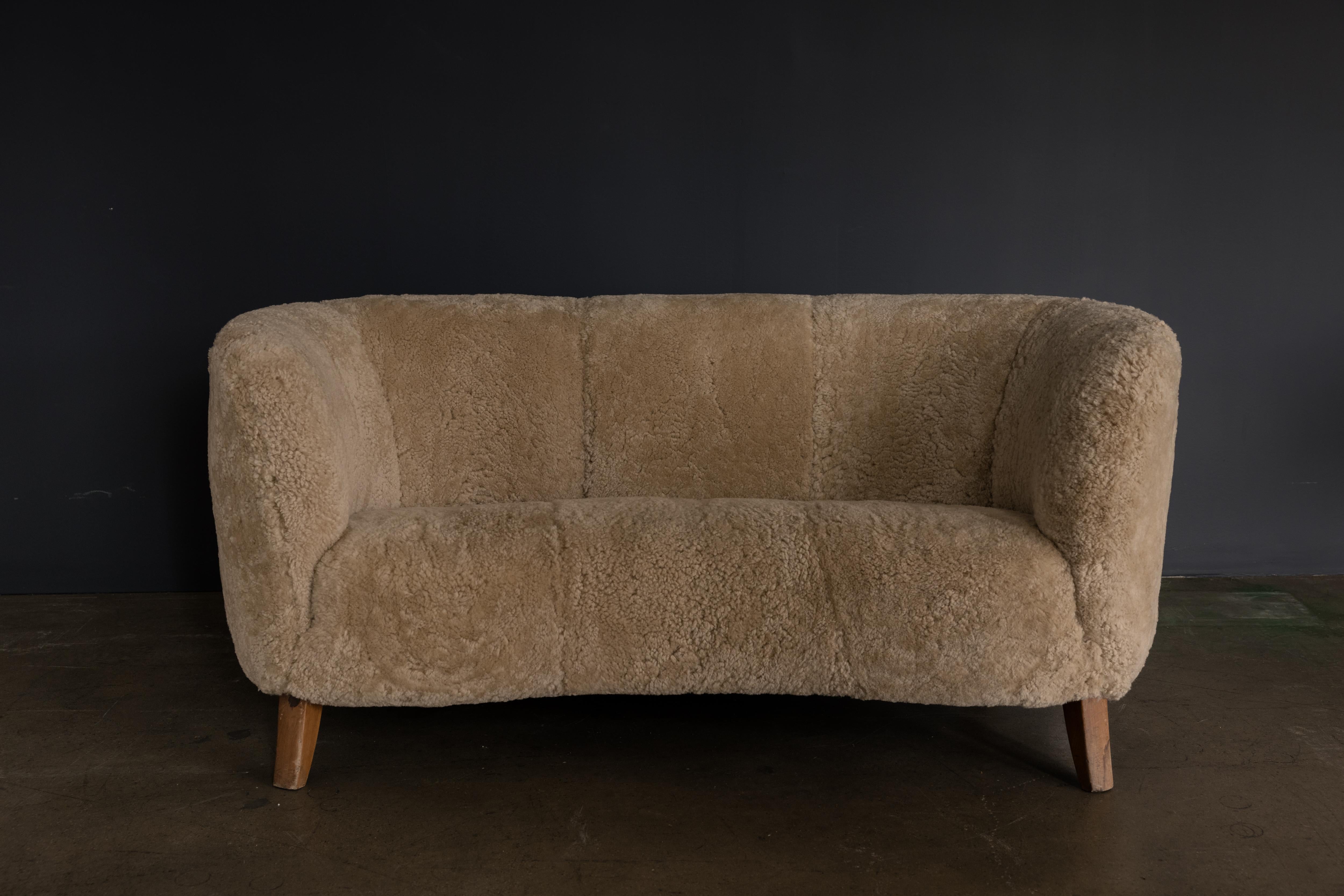 Curved Sheepskin Sofa, c. 1960's, Denmark

H 29