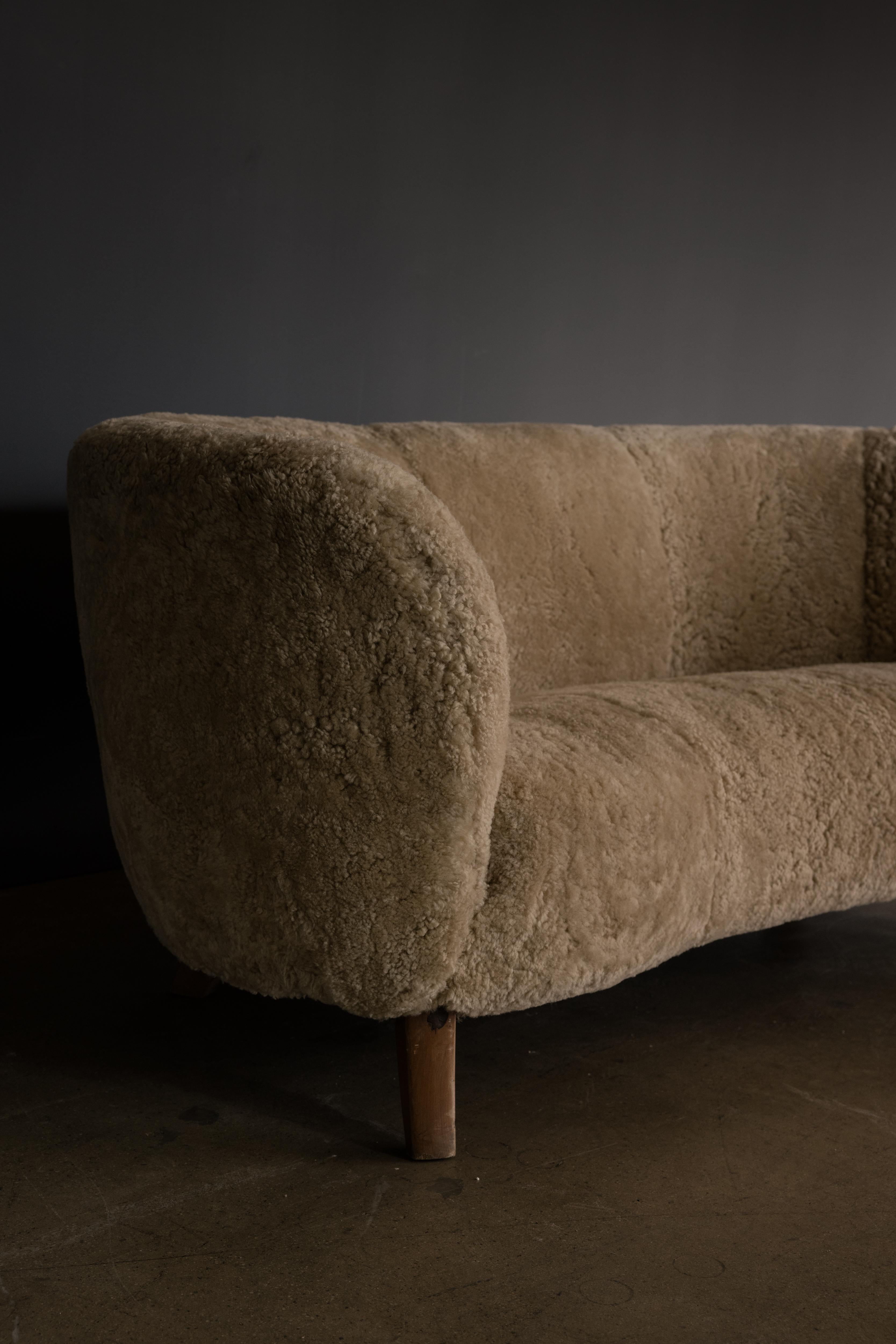 Danish Curved Sheepskin Sofa For Sale