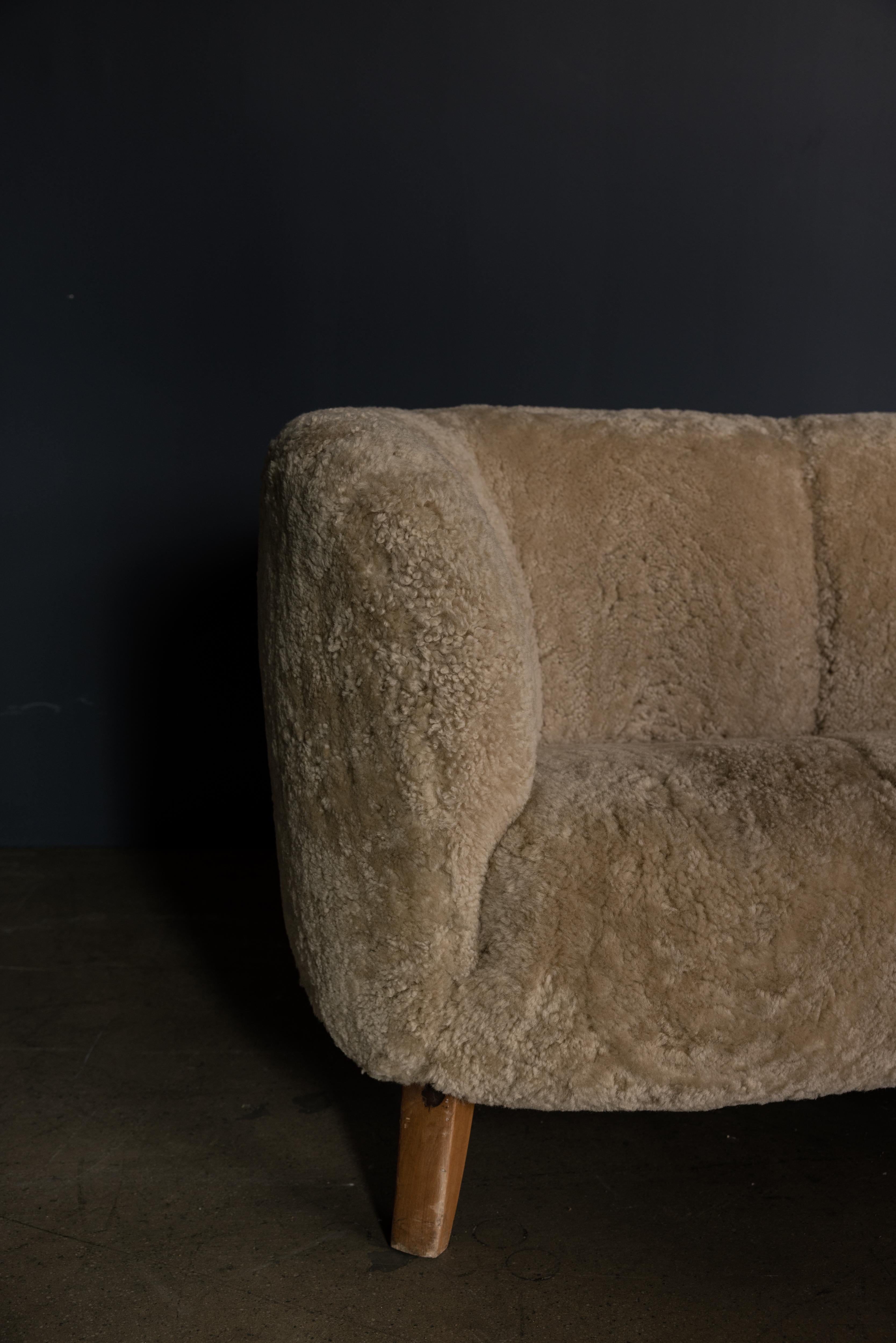 Mid-20th Century Curved Sheepskin Sofa For Sale