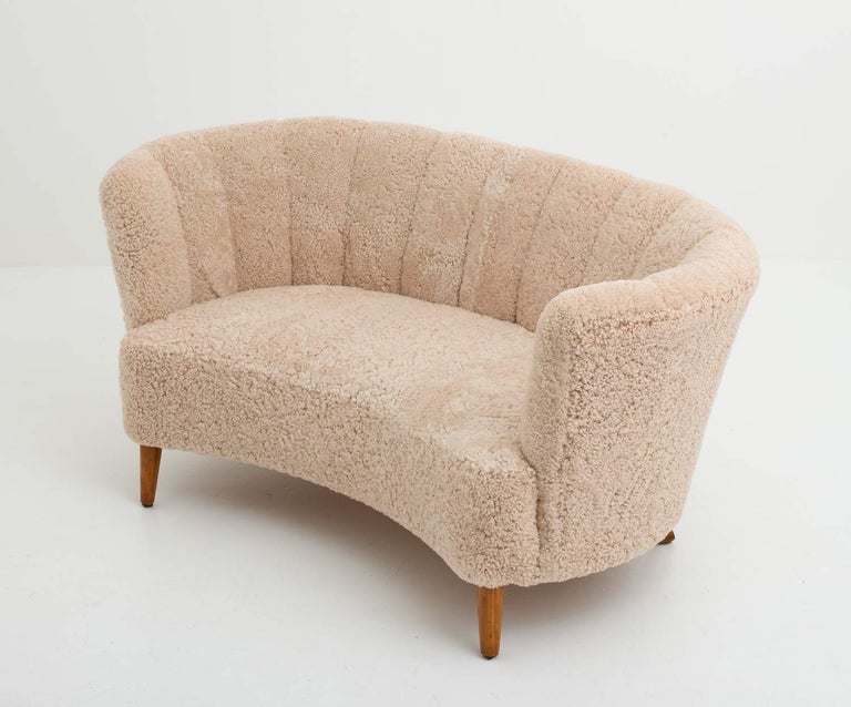 Curved Sheepskin Sofa / Loveseat 1940s, Denmark at 1stDibs