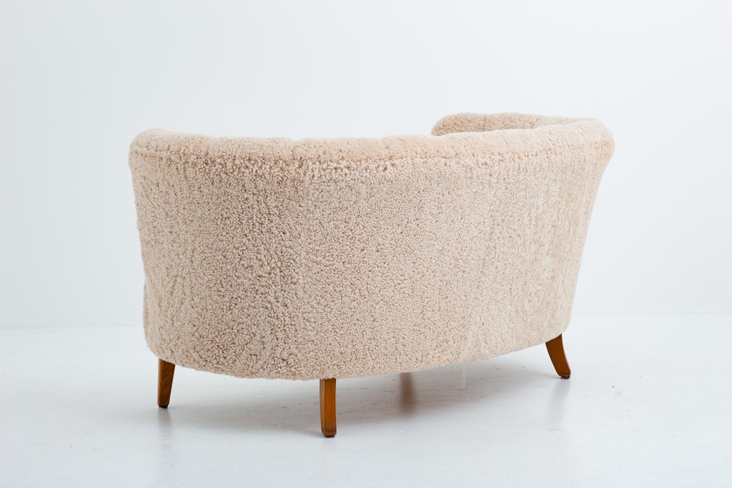 20th Century Curved Sheepskin Sofa / Loveseat 1940s, Denmark