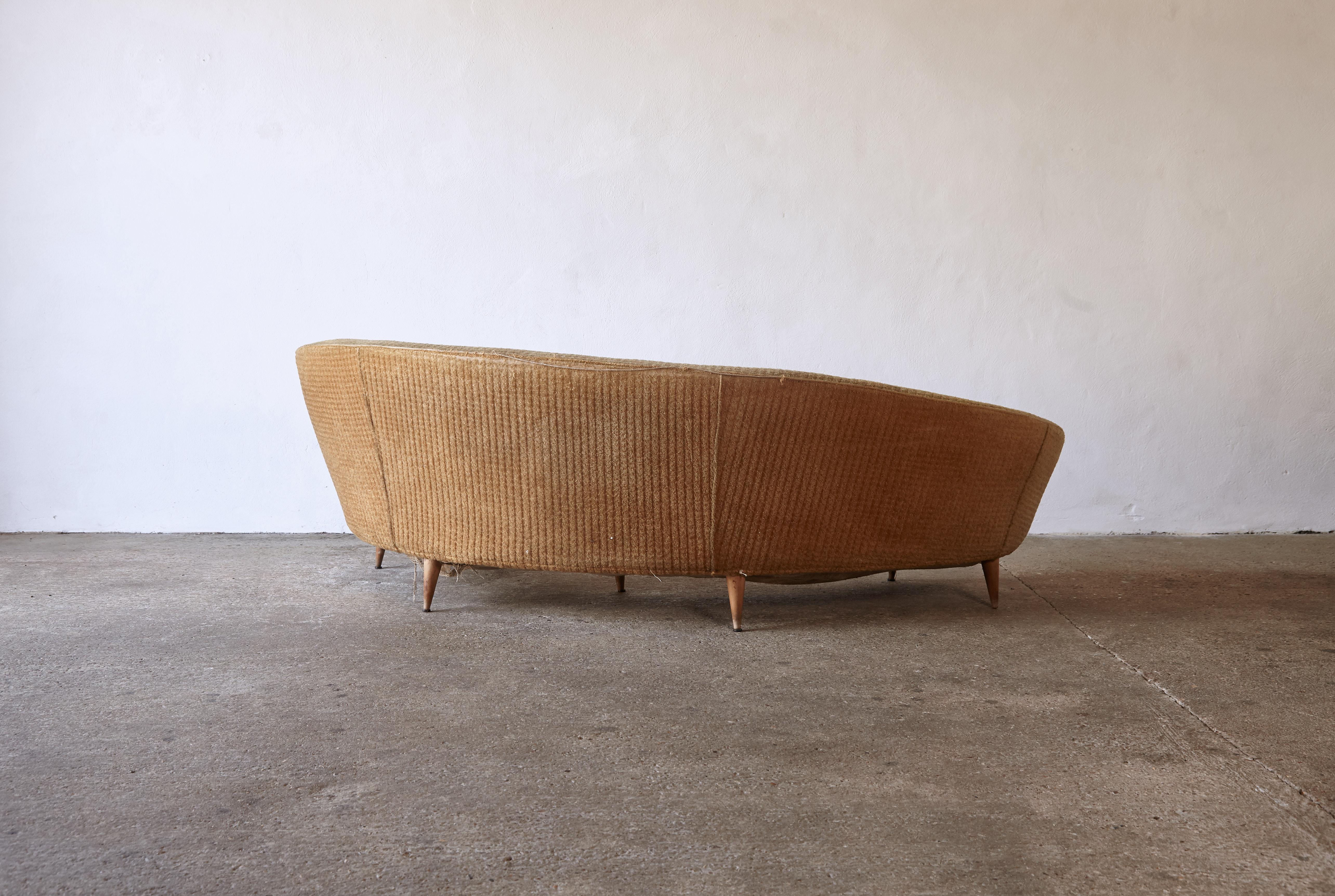 Mid-Century Modern Curved Sofa Attributed to Ico Parisi / Munari, Italy, 1950, for Reupholstery
