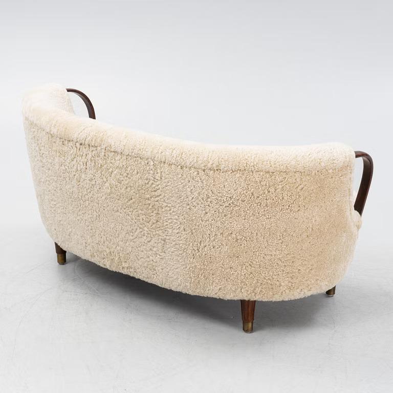Stained Curved sofa attributed to Viggo Boesen with sheepskin Model 96 For Sale