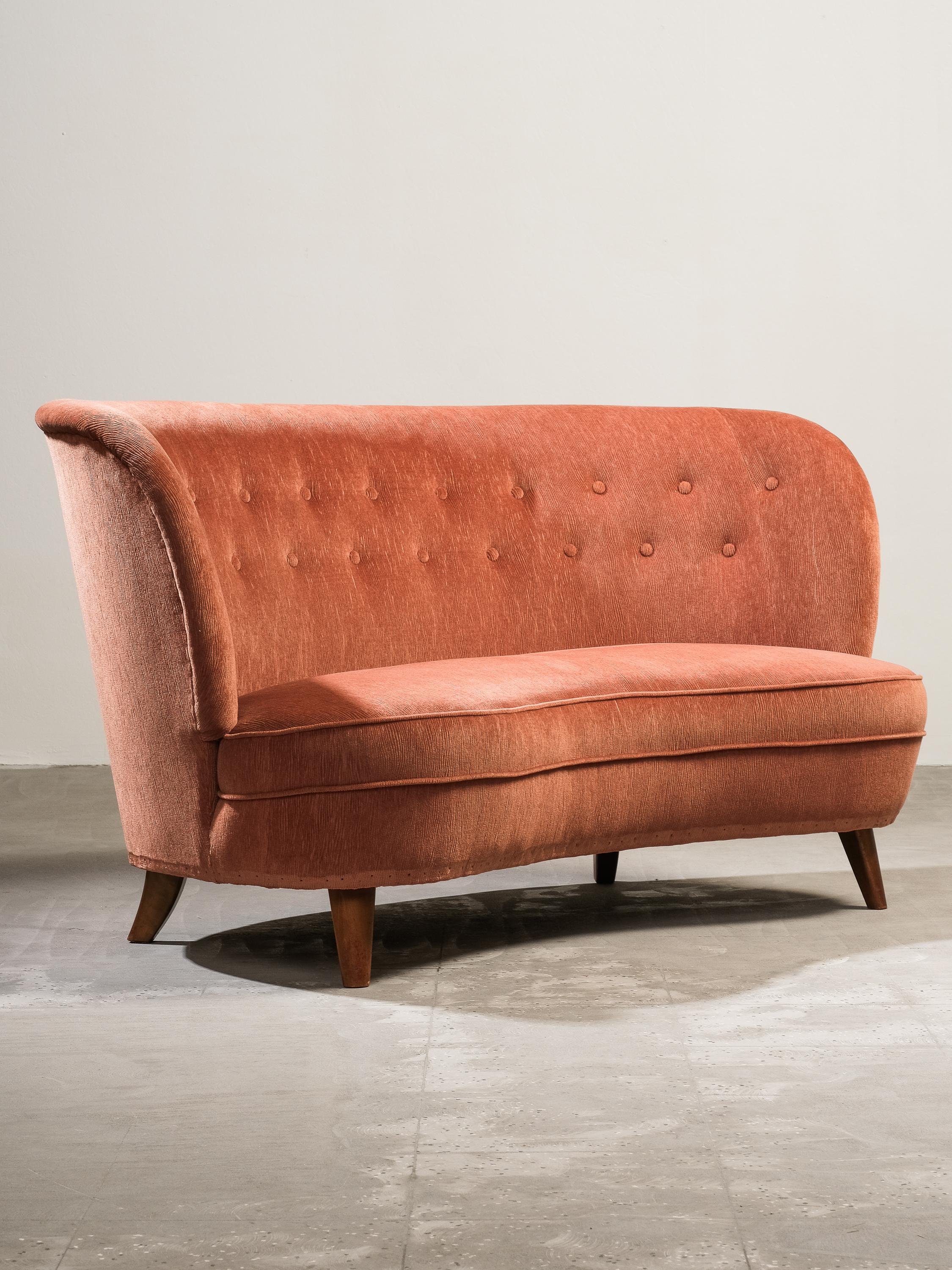 Mid-Century Modern Curved Sofa by Carl-Johan Boman for Boman Oy, Finland, 1940s For Sale