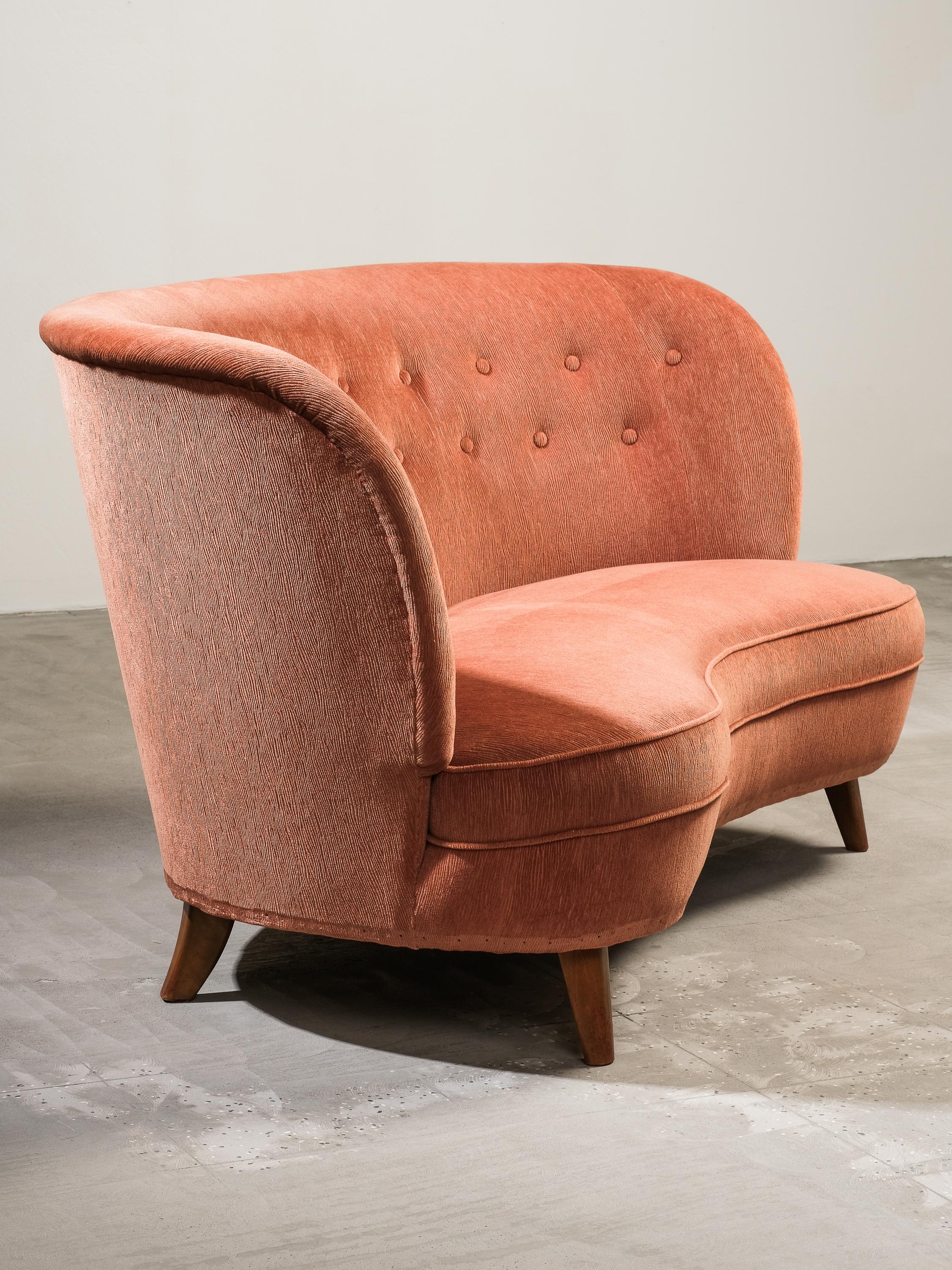 Mid-20th Century Curved Sofa by Carl-Johan Boman for Boman Oy, Finland, 1940s For Sale