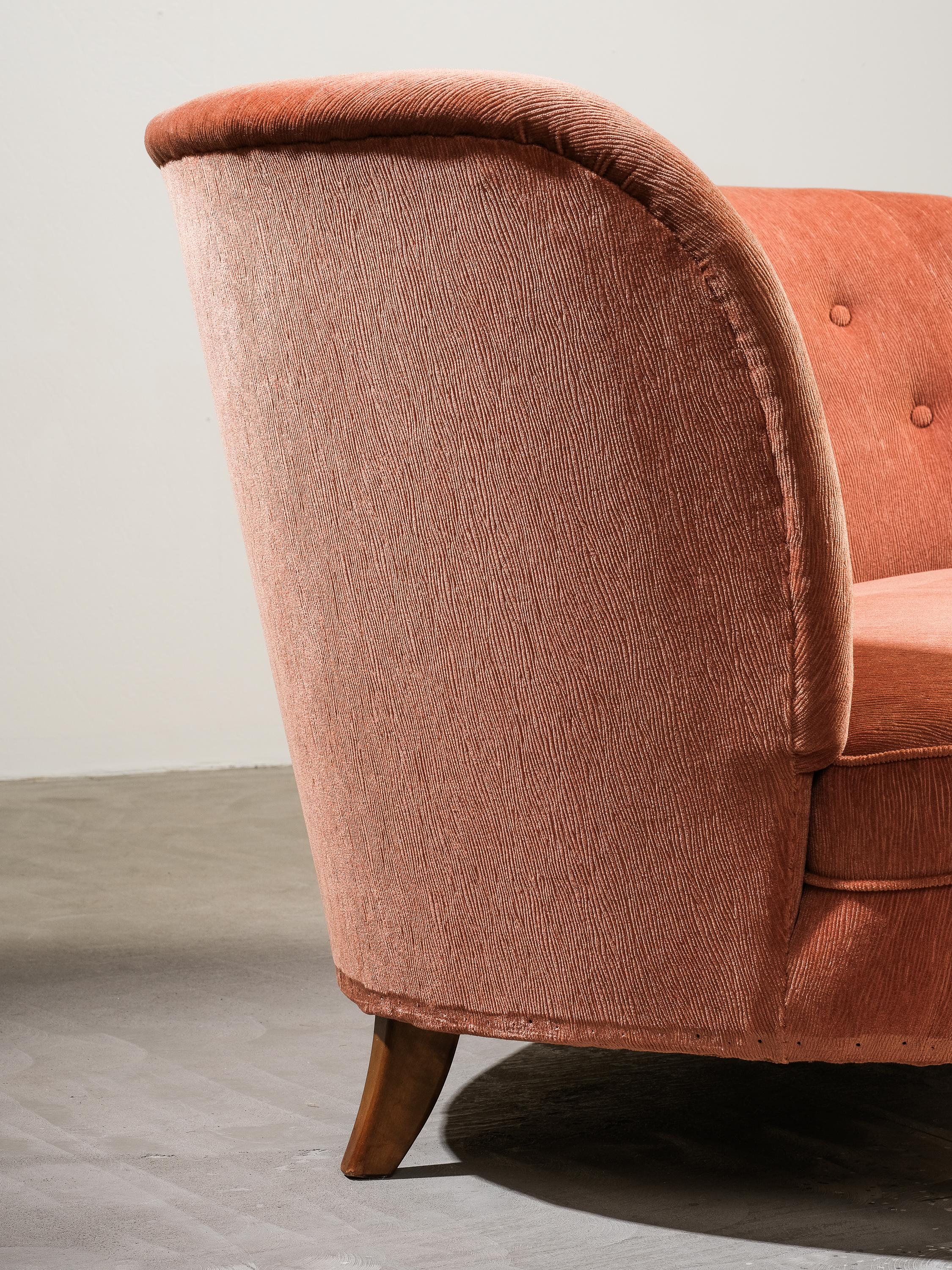 Fabric Curved Sofa by Carl-Johan Boman for Boman Oy, Finland, 1940s For Sale