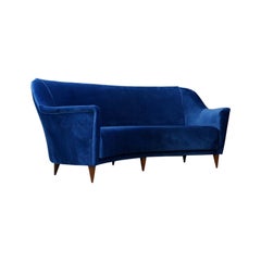 Curved Sofa attributed Ico Parisi for Ariberto Colombo Cantù Blue Velvet, 1950