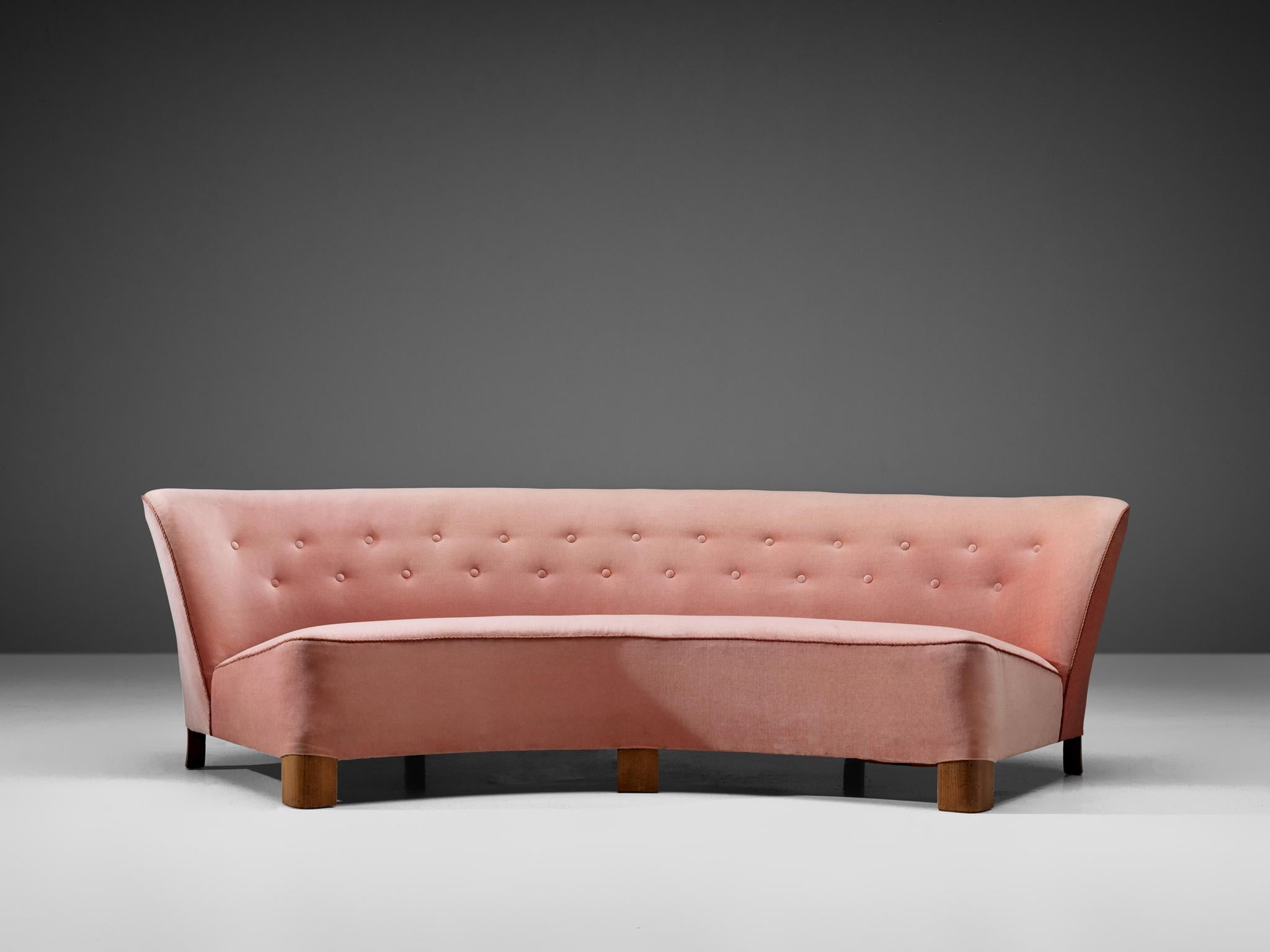 Scandinavian Modern Curved Sofa by Otto Færge in Pink Upholstery