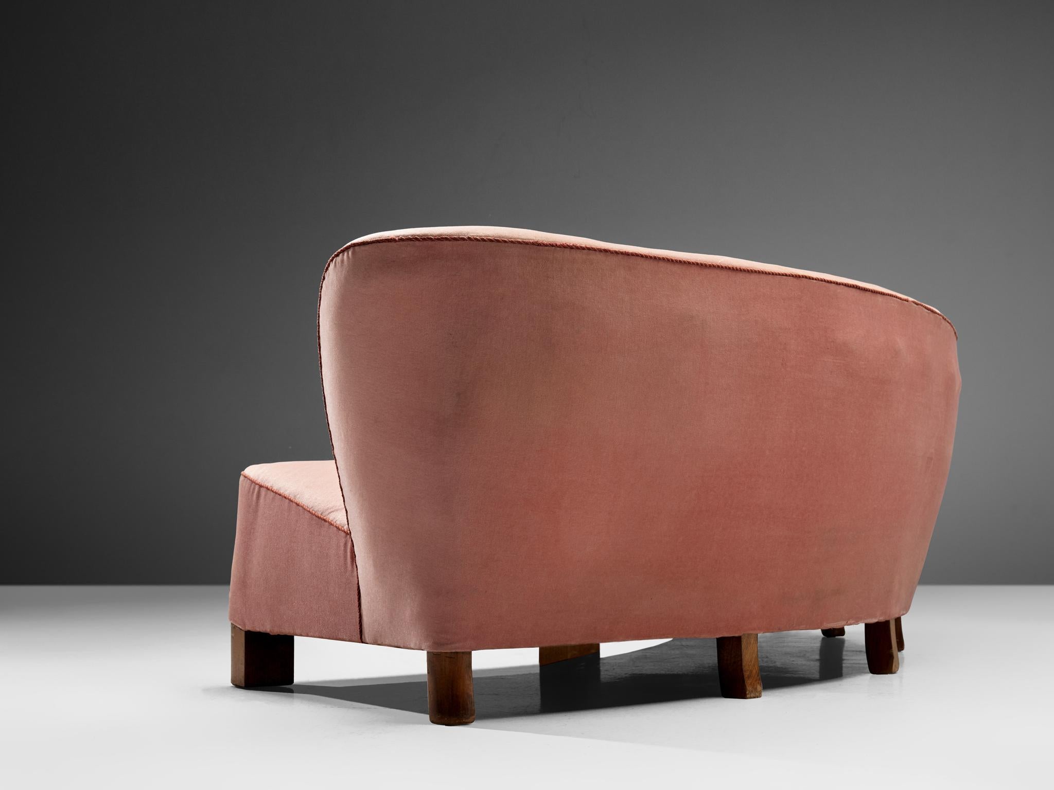 Danish Curved Sofa by Otto Færge in Pink Upholstery