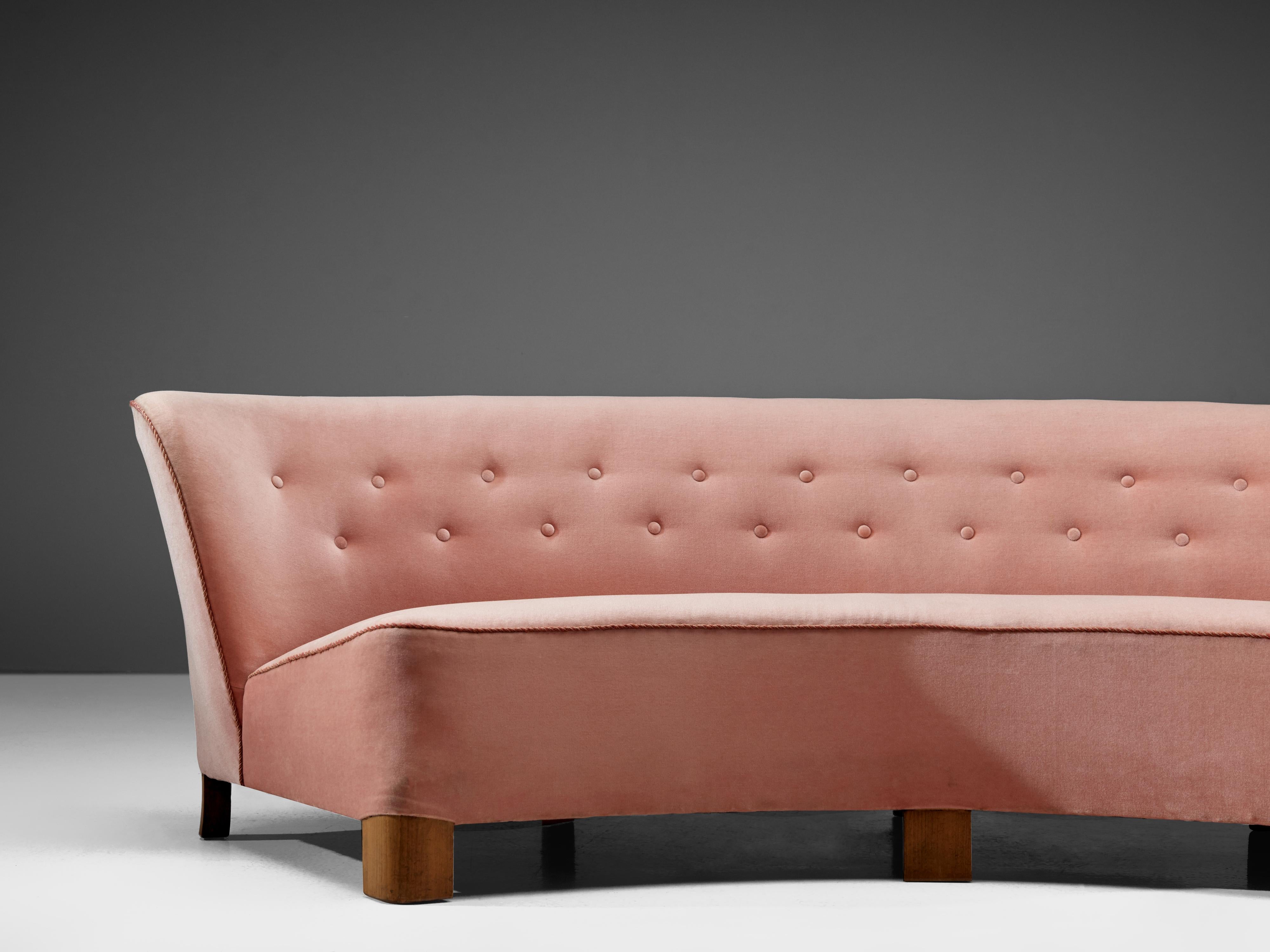 Danish Curved Sofa by Otto Færge in Pink Upholstery
