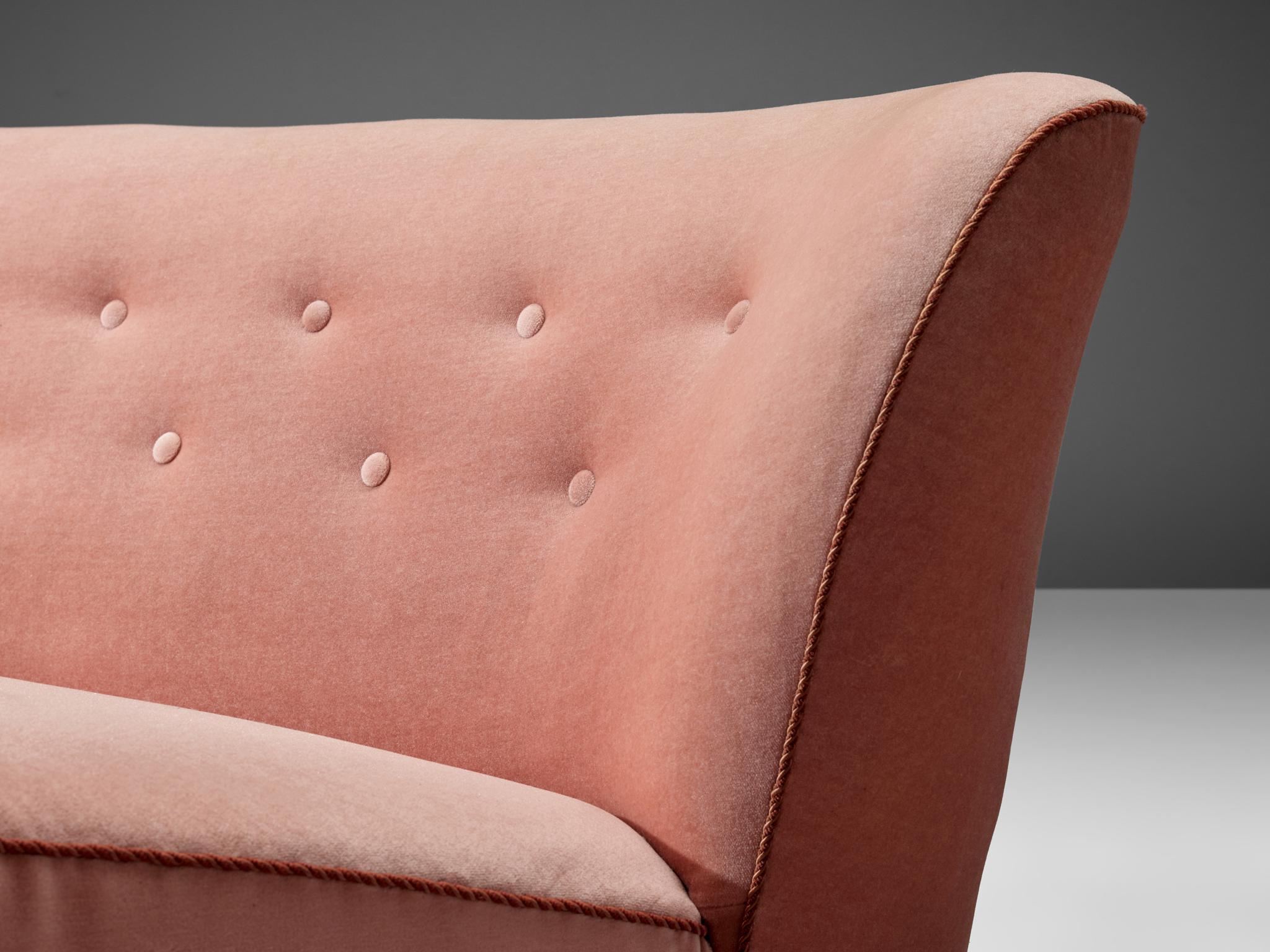 Fabric Curved Sofa by Otto Færge in Pink Upholstery