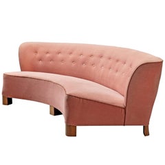 Curved Sofa by Otto Færge in Pink Upholstery