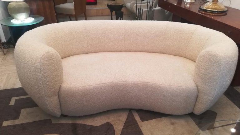 Curved Sofa in Beige Bouclette Fabric ( reupholstered with Nobilis Fabric )