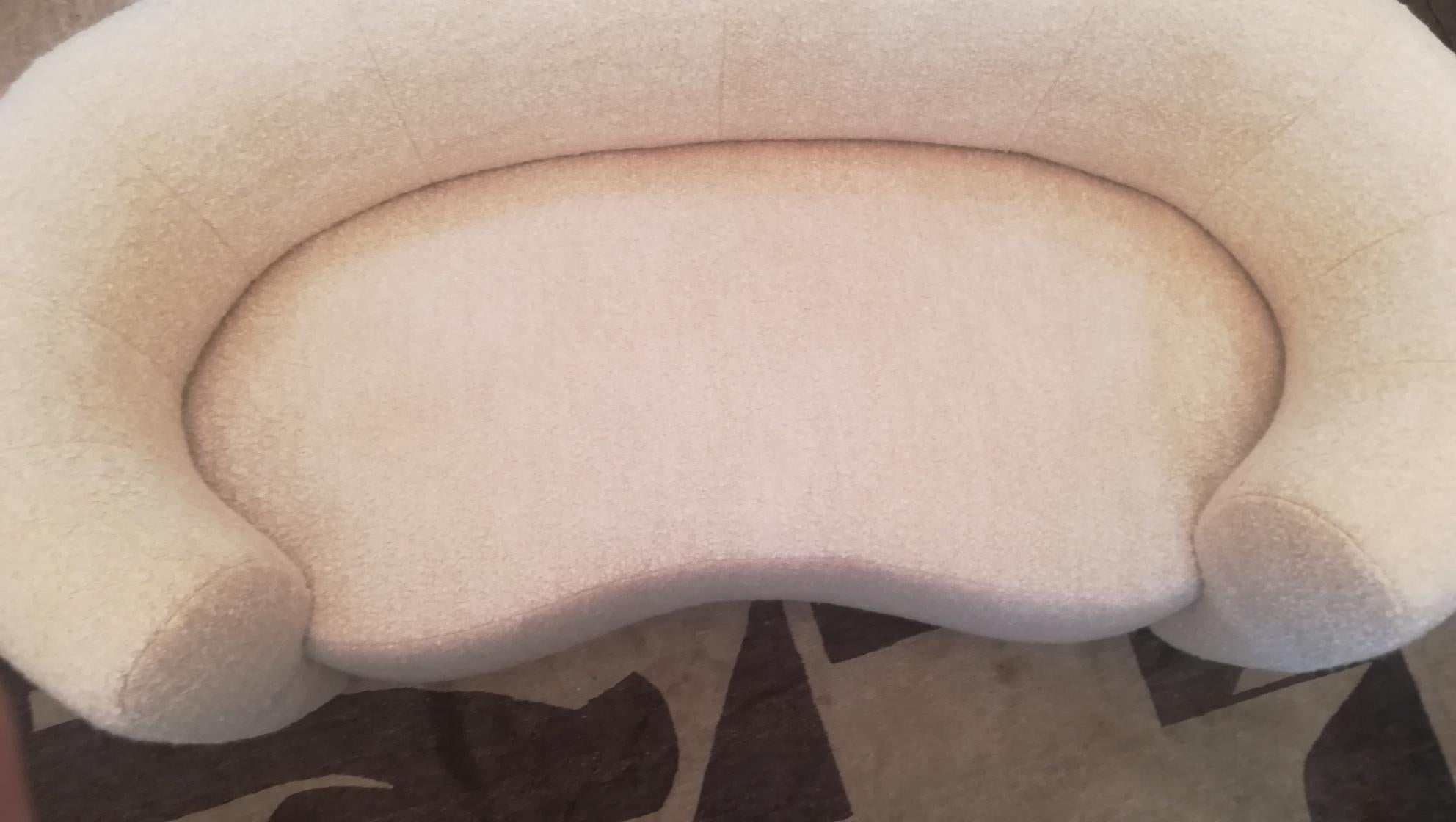 French Curved Sofa in Beige Bouclette Fabric