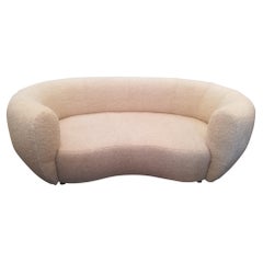 Curved Sofa in Beige Bouclette Fabric