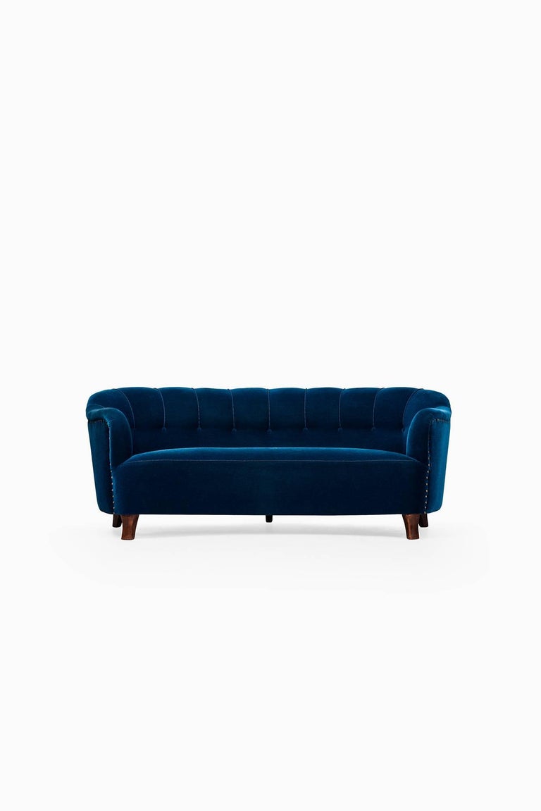 Curved Sofa in Blue Velvet Attributed to Otto Schulz at 1stDibs | curved  blue velvet sofa, blue curved sofa, blue velvet curved sofa