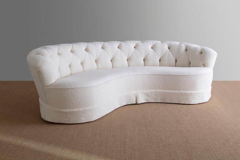 Curved Sofa in Ivory Bouclé by Greta Magnusson Grossman For Sale at 1stDibs