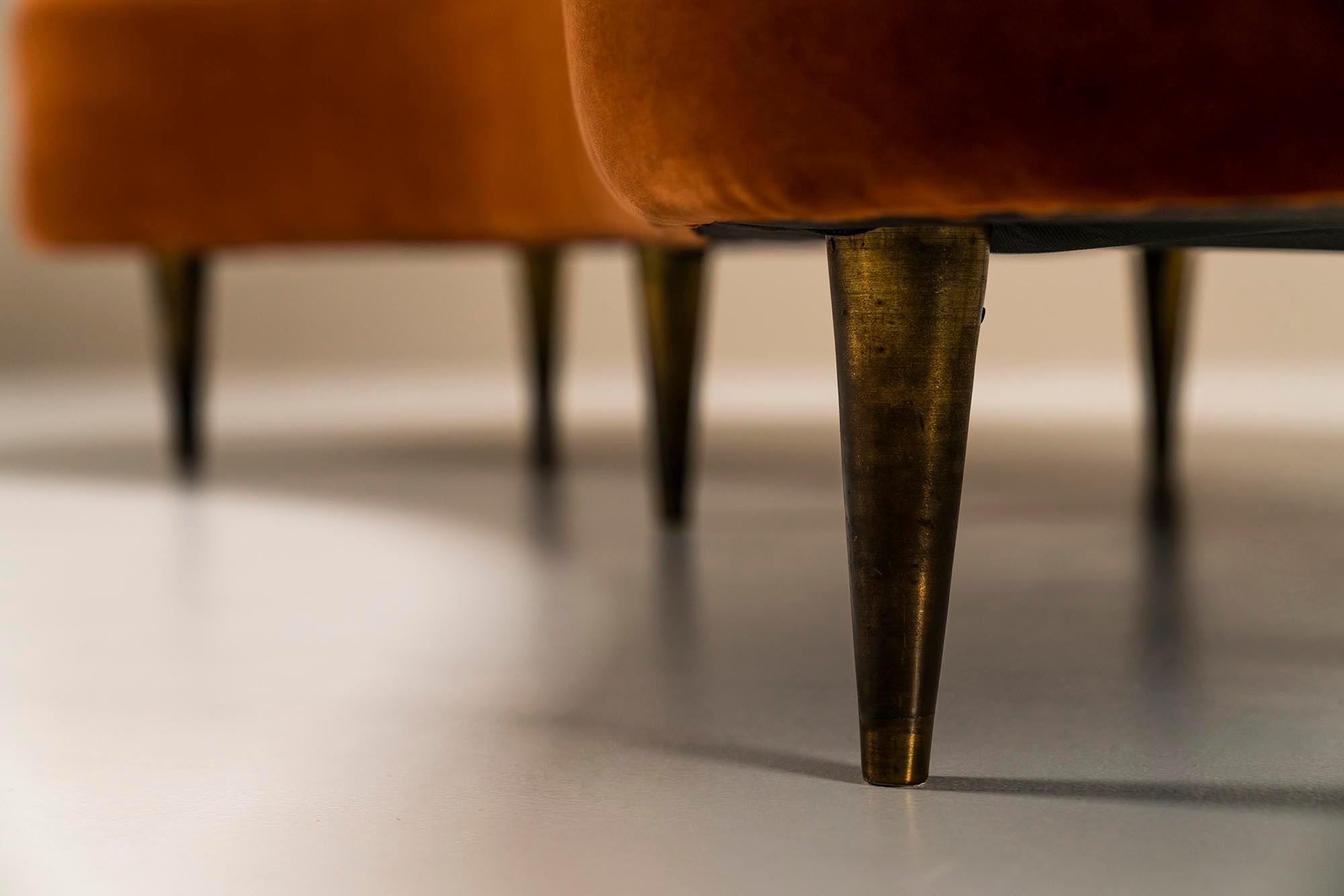 Curved Sofa In Ocher Velours Attributed To Federico Munar, Italy 1950s 2