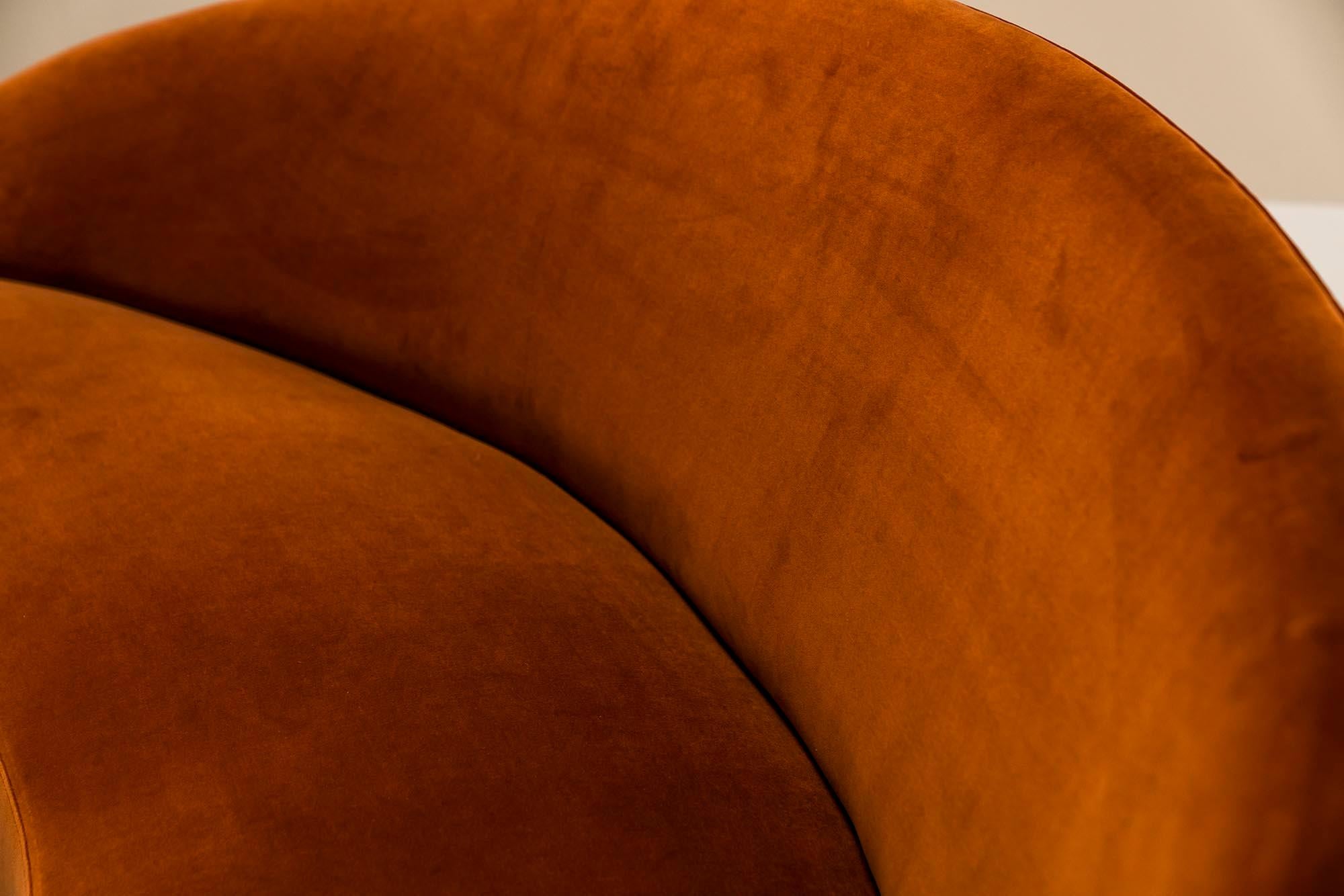 Mid-20th Century Curved Sofa In Ocher Velours Attributed To Federico Munar, Italy 1950s