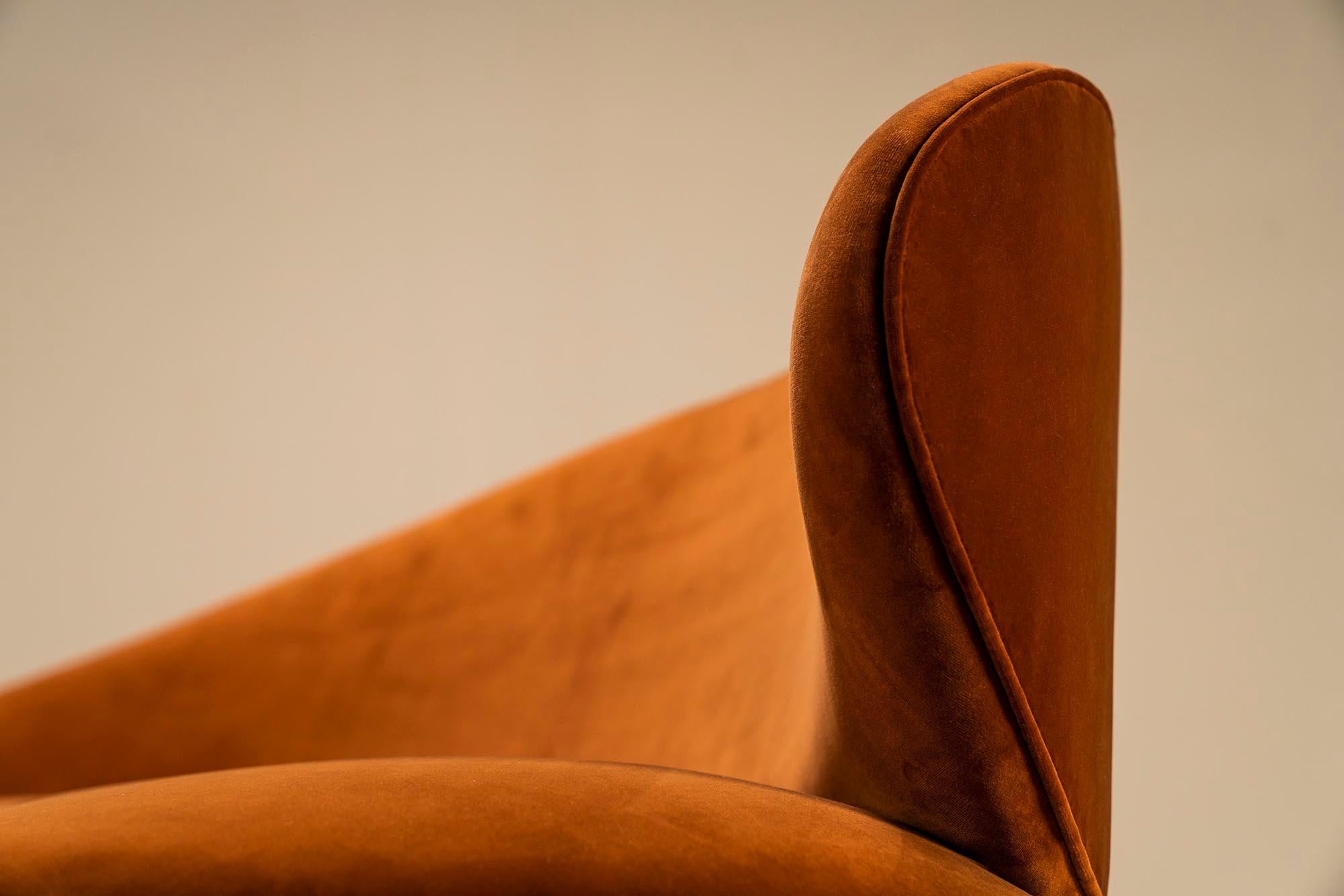 Curved Sofa In Ocher Velours Attributed To Federico Munar, Italy 1950s 1