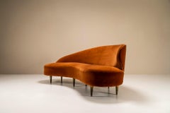 Curved Sofa In Ocher Velours Attributed To Federico Munar, Italy 1950s