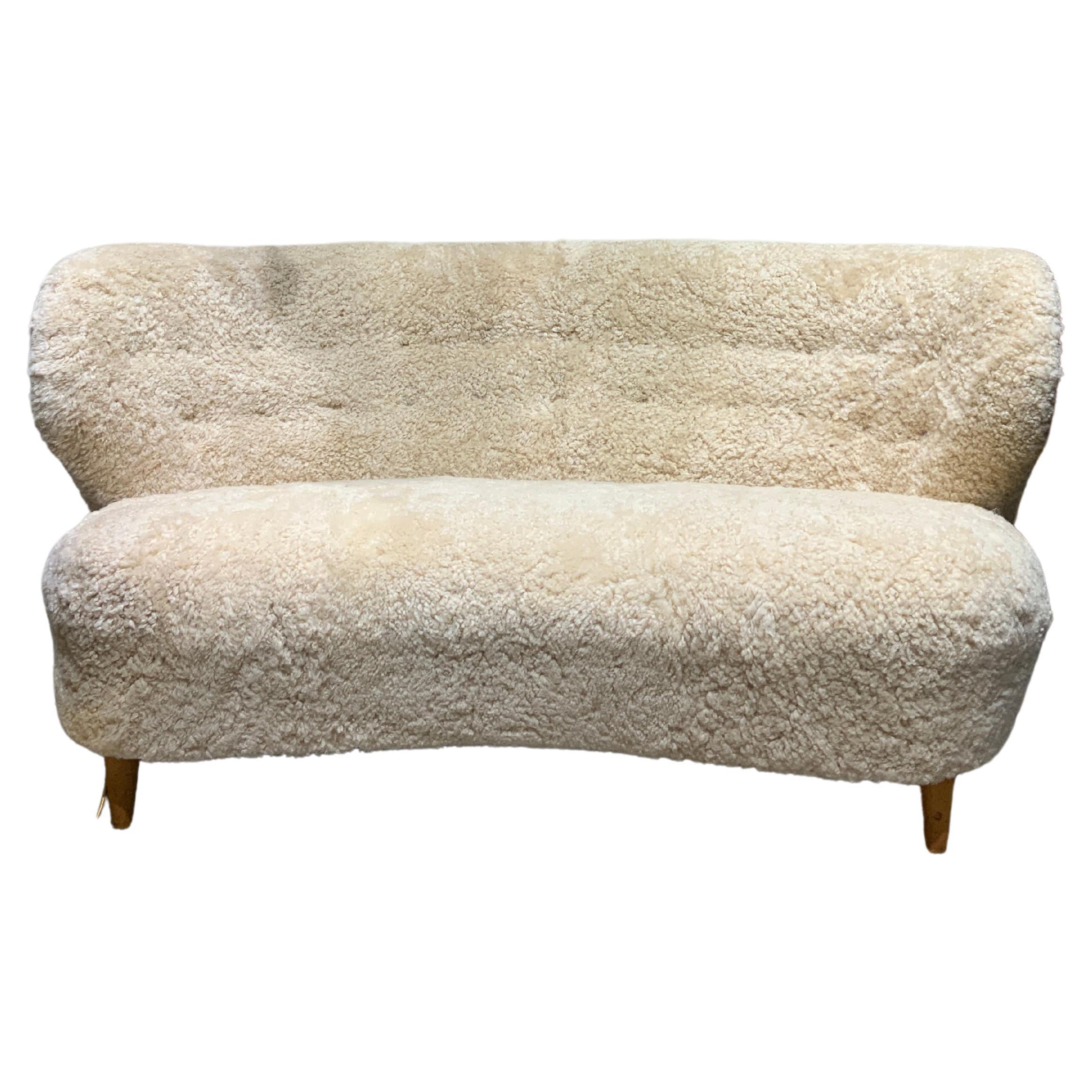 Curved sofa in sheepskin Finland circa 1940  For Sale