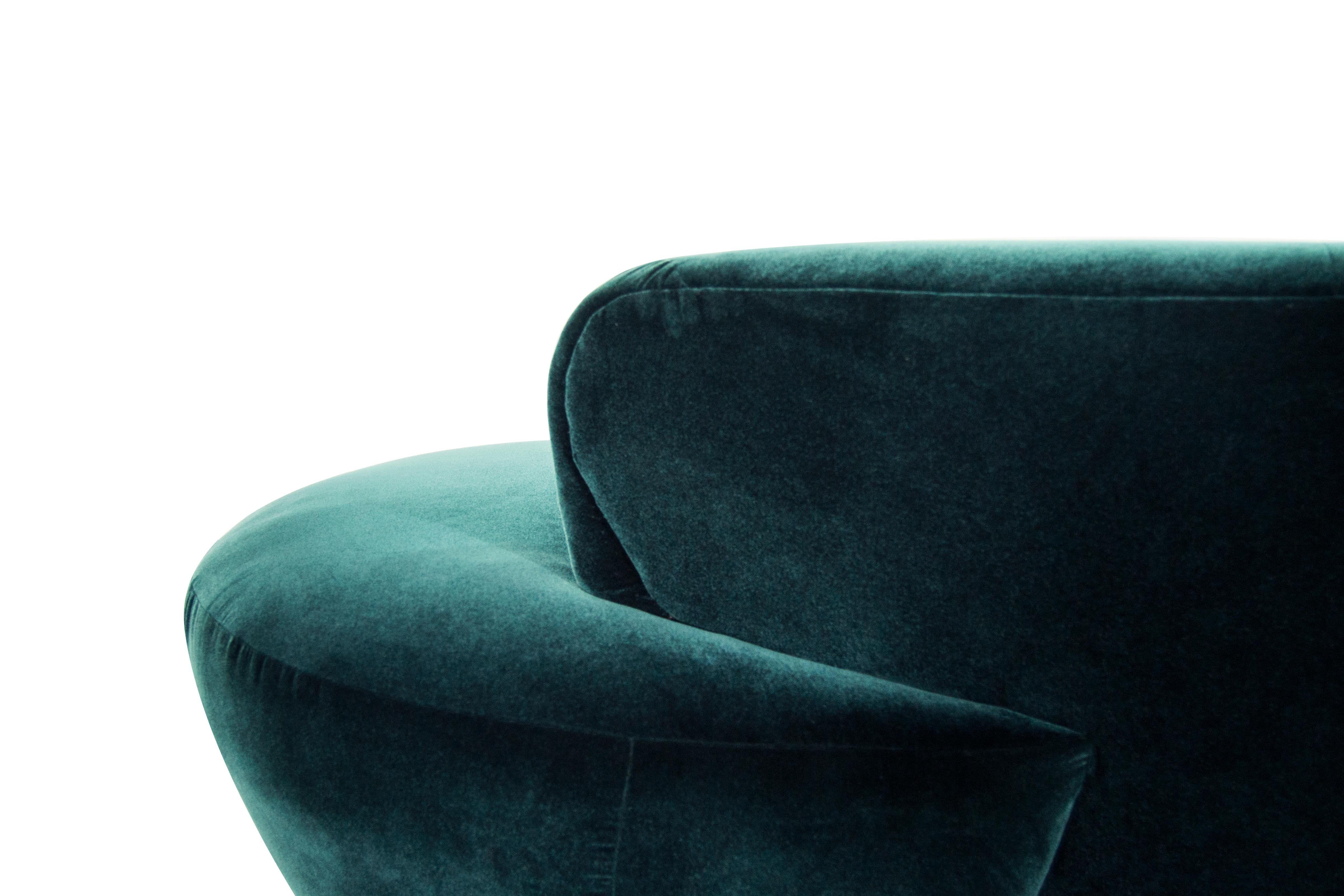 Curved Sofa in Teal Velvet by Vladimir Kagan 2