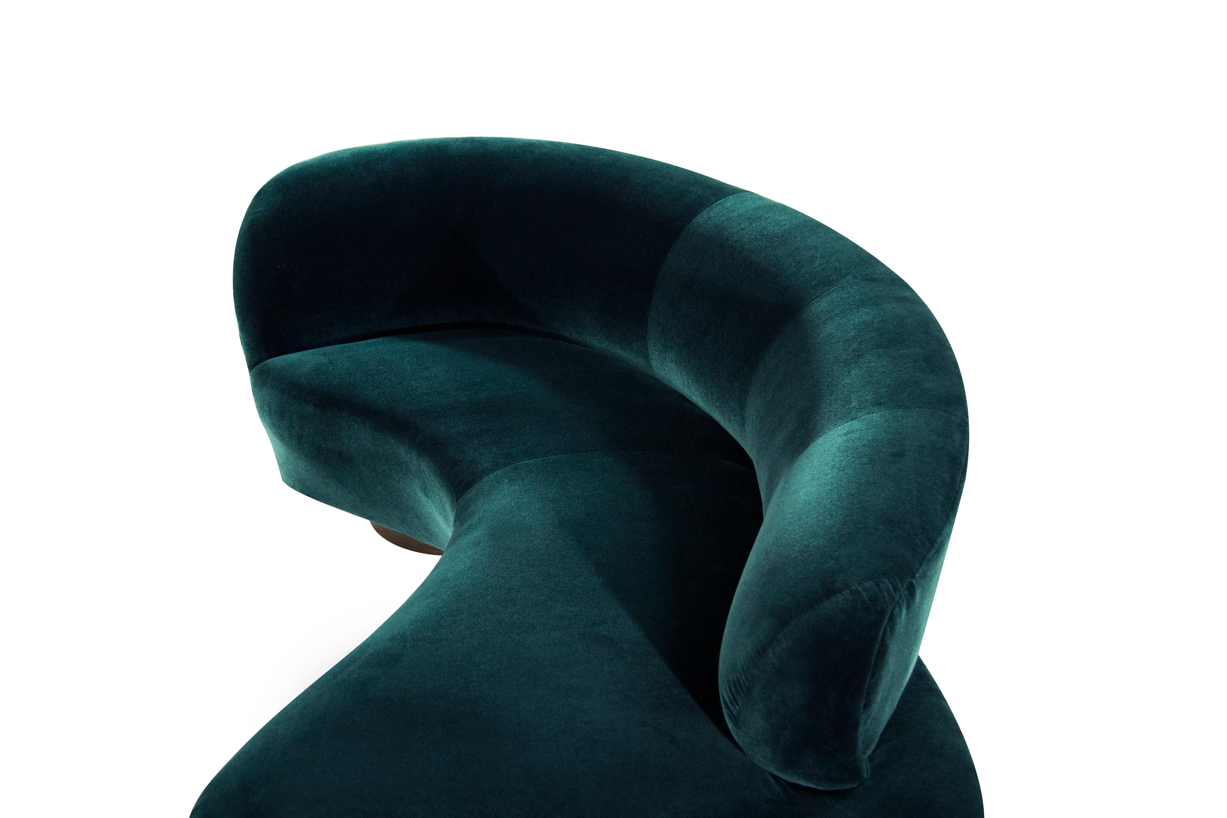 Curved Sofa in Teal Velvet by Vladimir Kagan 3