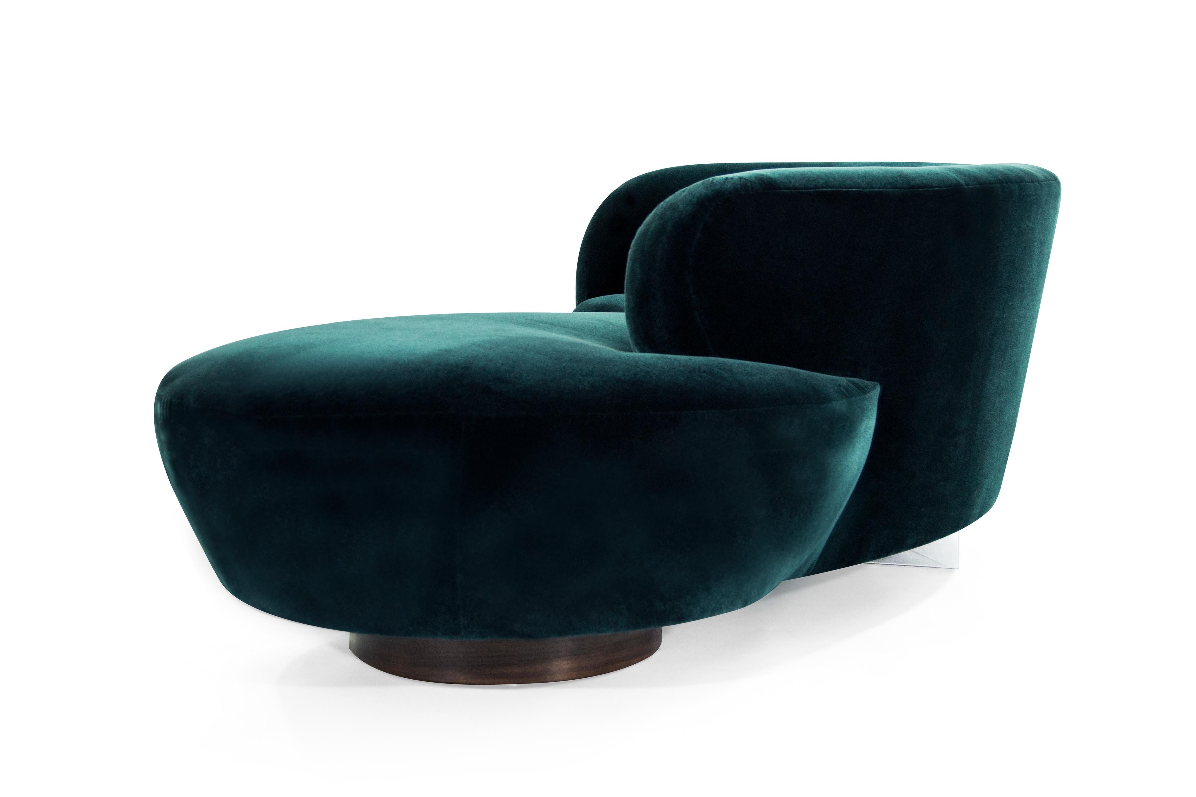 Mid-Century Modern Curved Sofa in Teal Velvet by Vladimir Kagan
