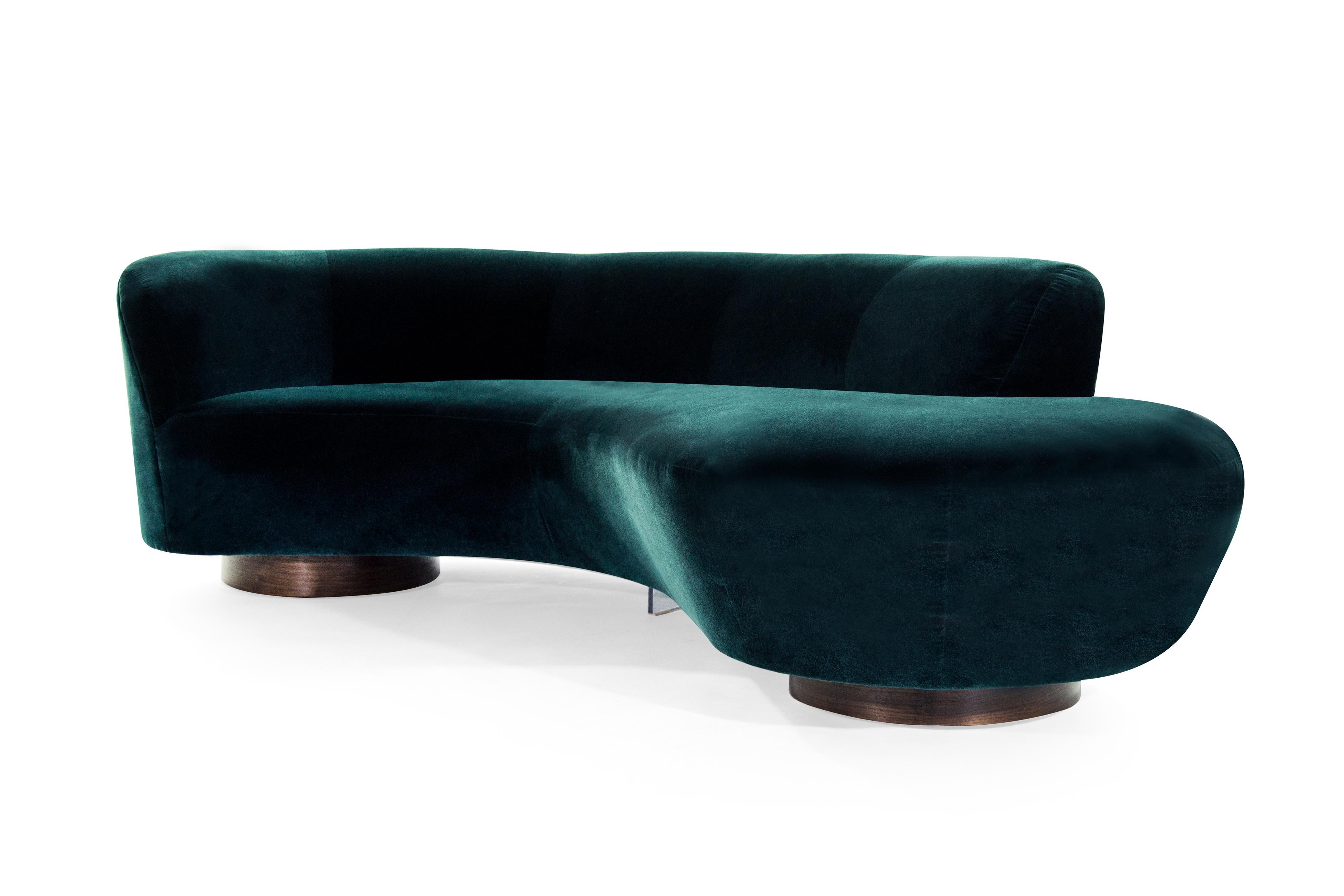 American Curved Sofa in Teal Velvet by Vladimir Kagan